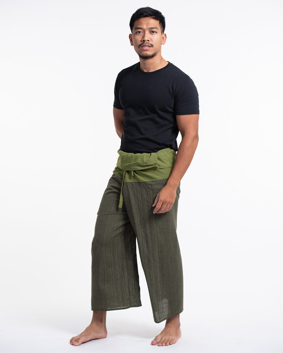 Tuphregyow Men's Thai Fisherman Pants Shiny Elastic Comfy Pants