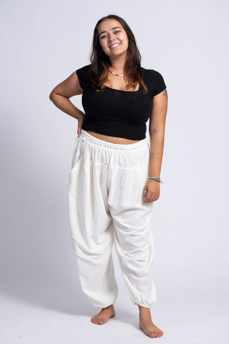 Plus Size Genie Womens Cotton Harem Pants In White