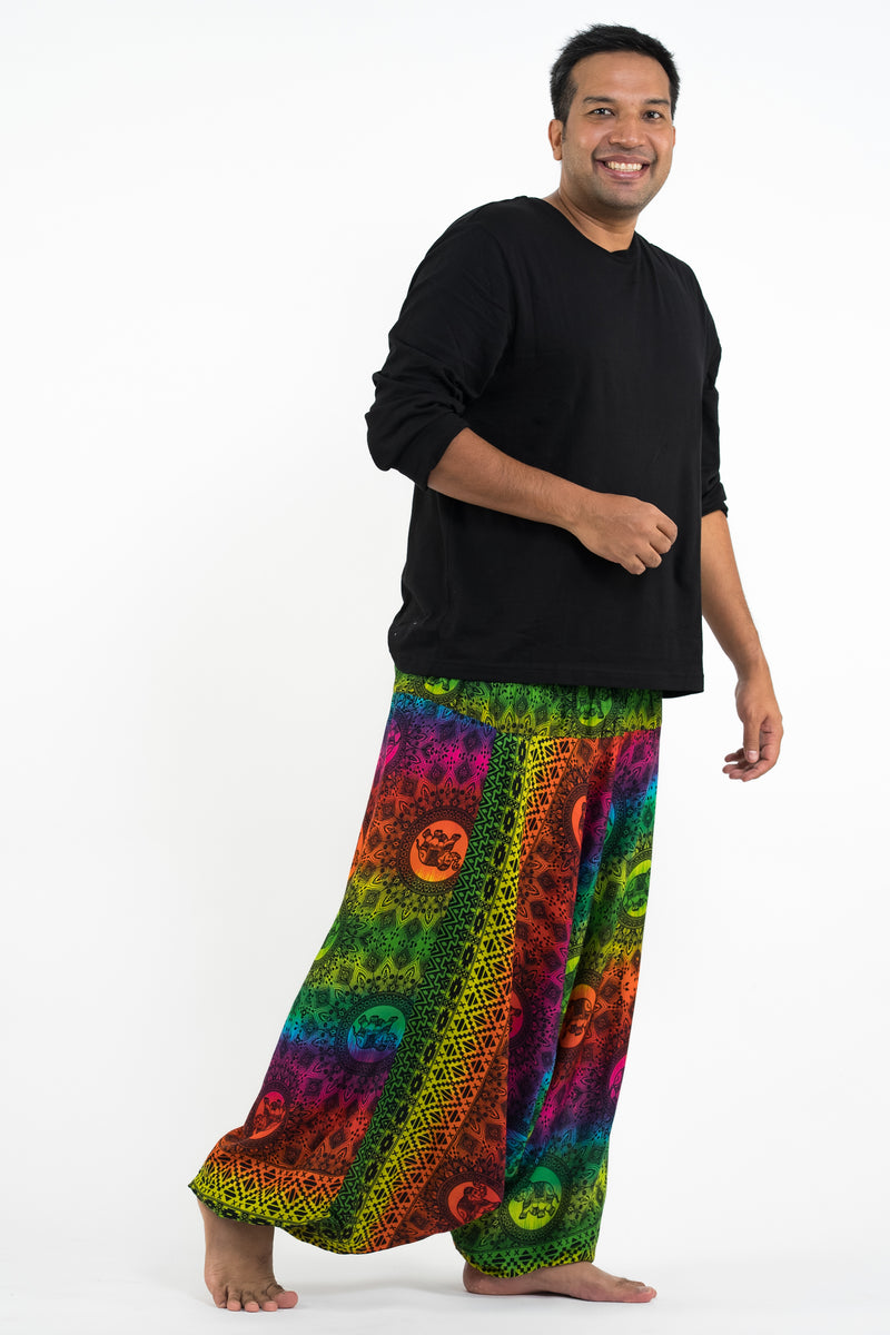 Plus Size Rainbow Elephant Drop Crotch Men s Elephant Pants in Green