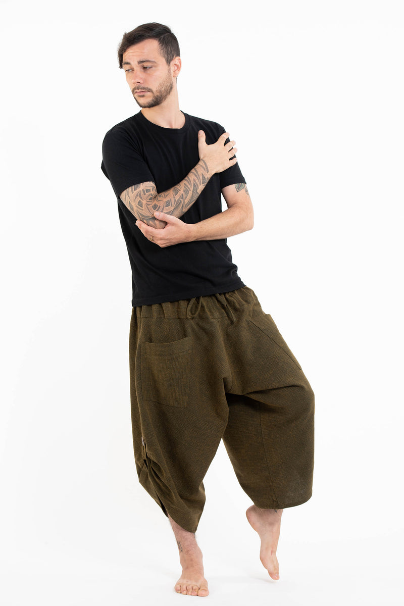 Stone Washed Large Pockets Women's Harem Pants in Olive Green