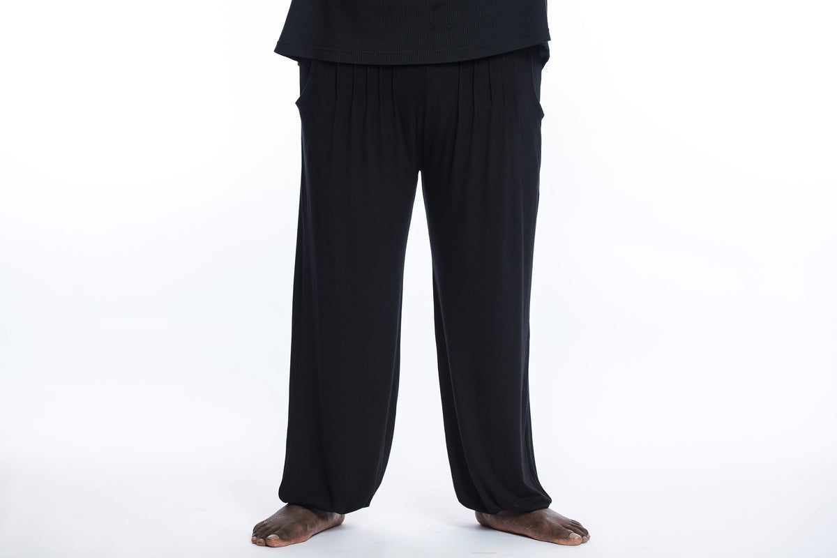 Plus Size Cotton Men Harem Pants in Solid Black