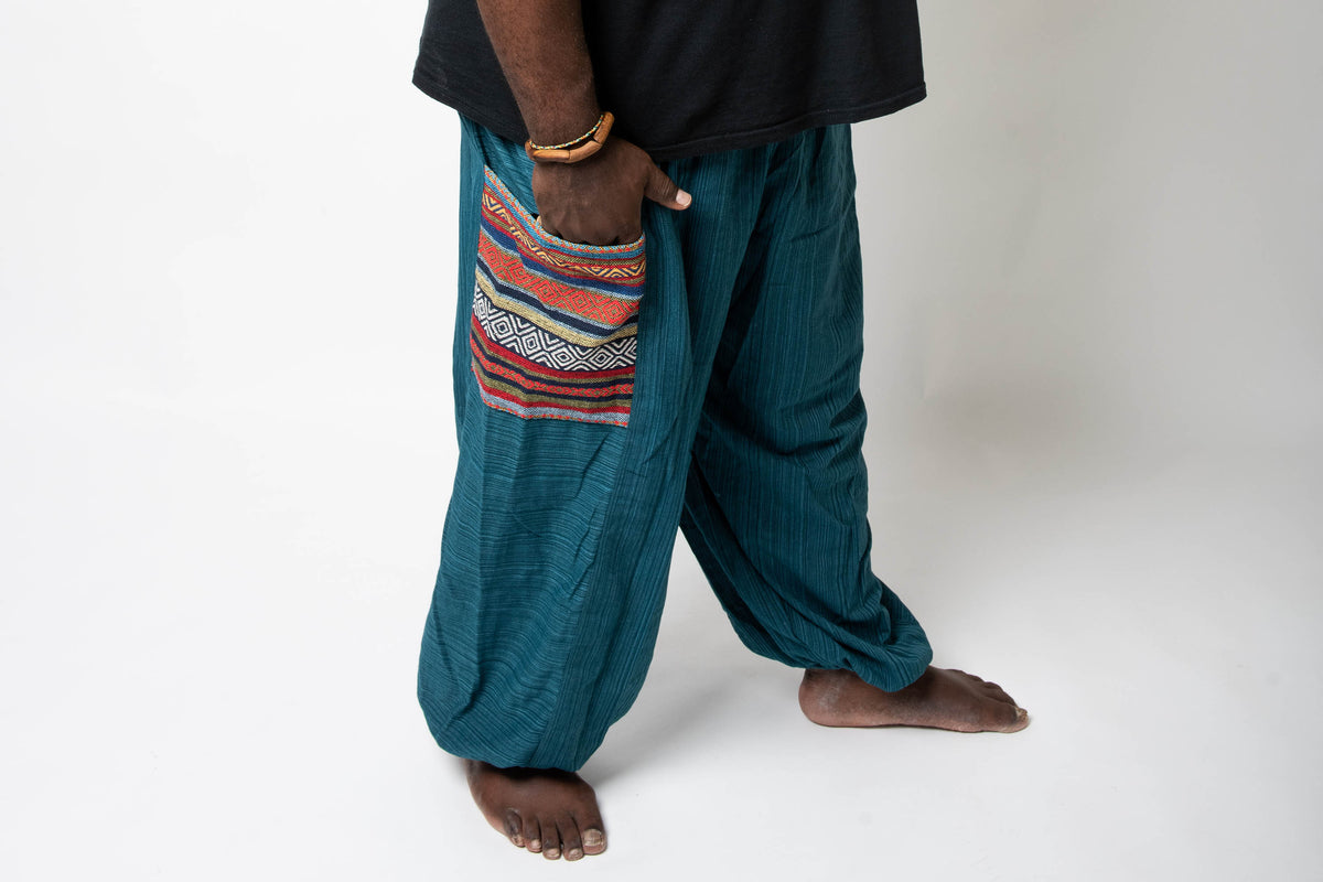 Plus Size Women's Drawstring Pinstripes Cotton Pants with Aztec Pocket –  Harem Pants