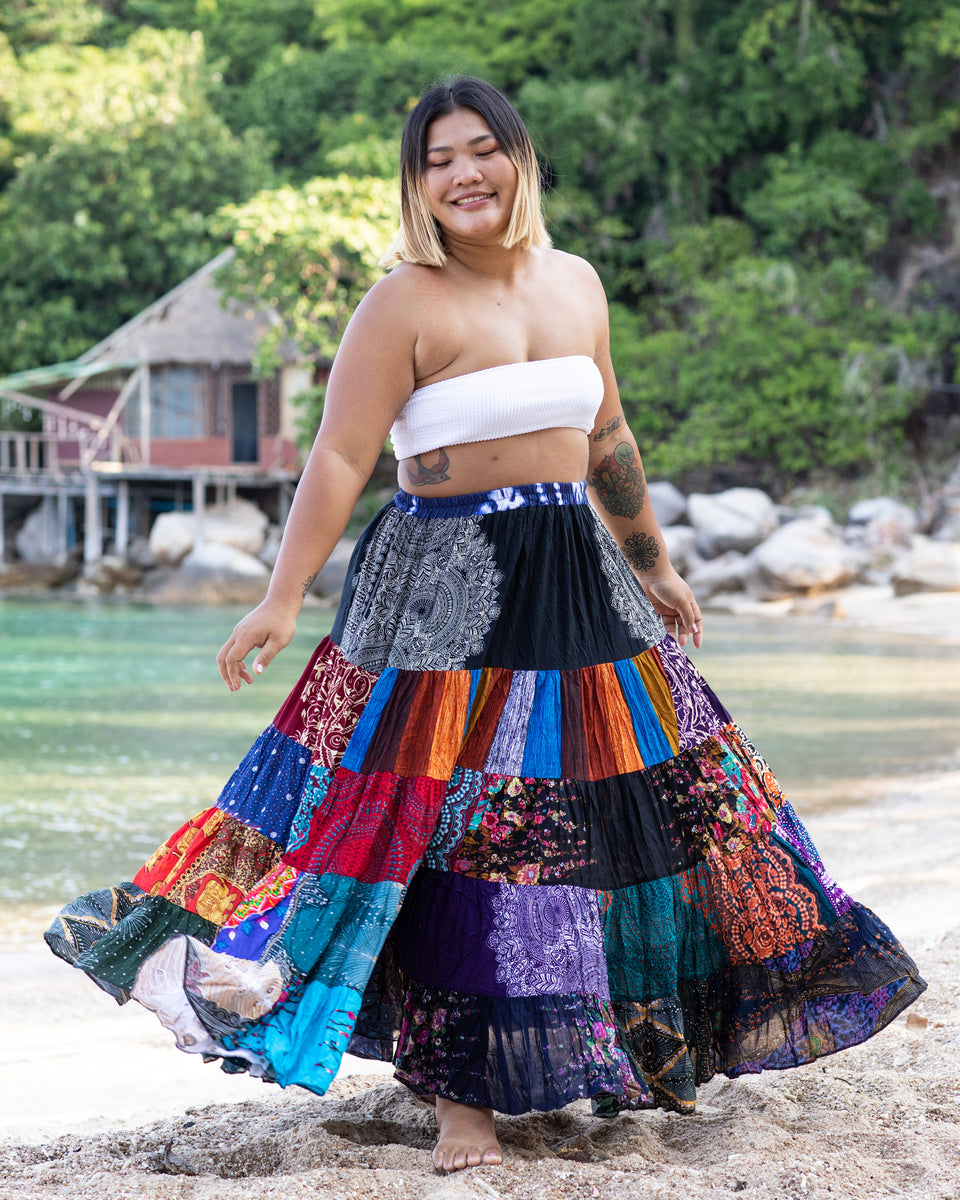 Plus Size Patchwork Long Skirt in Multi Prints Harem Pants