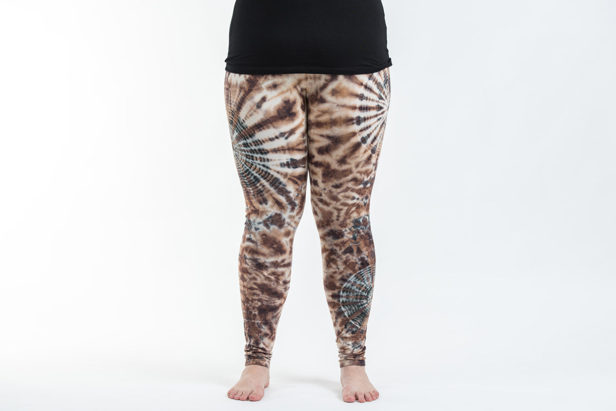 Plus Size Oval Swirls Tie Dye Cotton Leggings in Stone Black