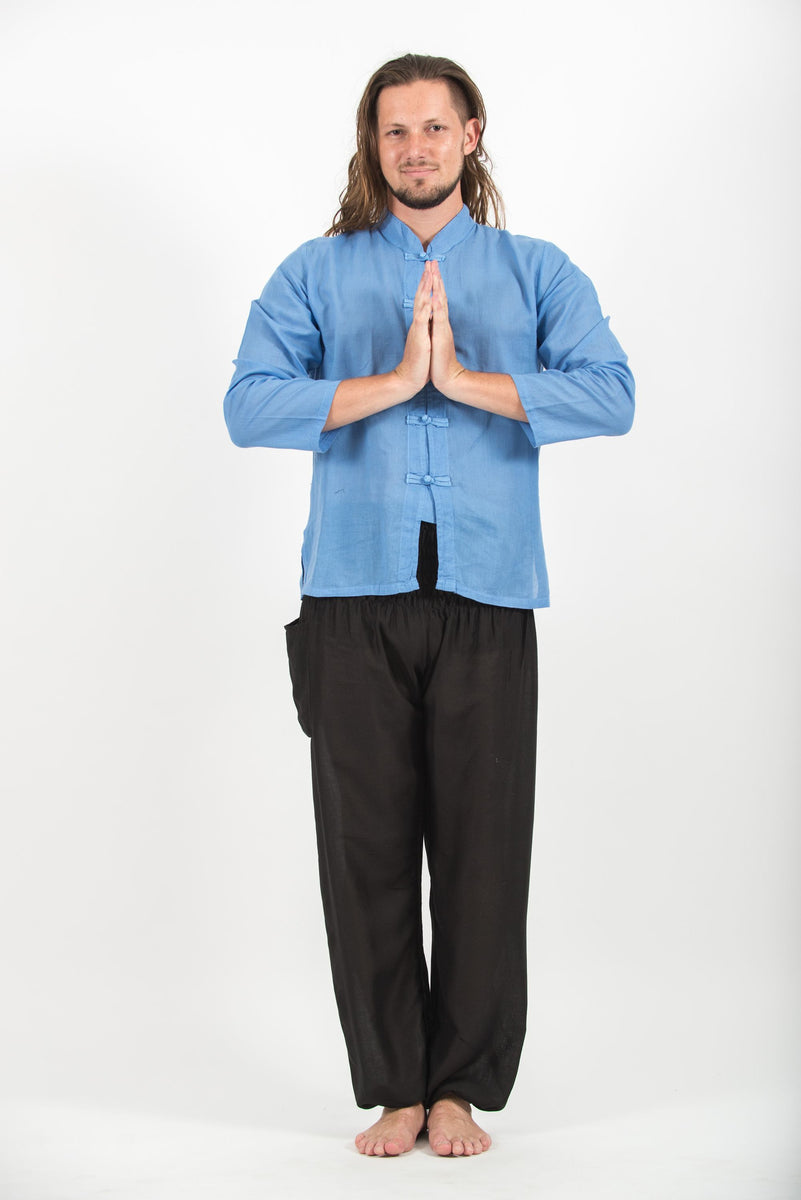 Mens Yoga Shirts Chinese Collared in Blue – Harem Pants