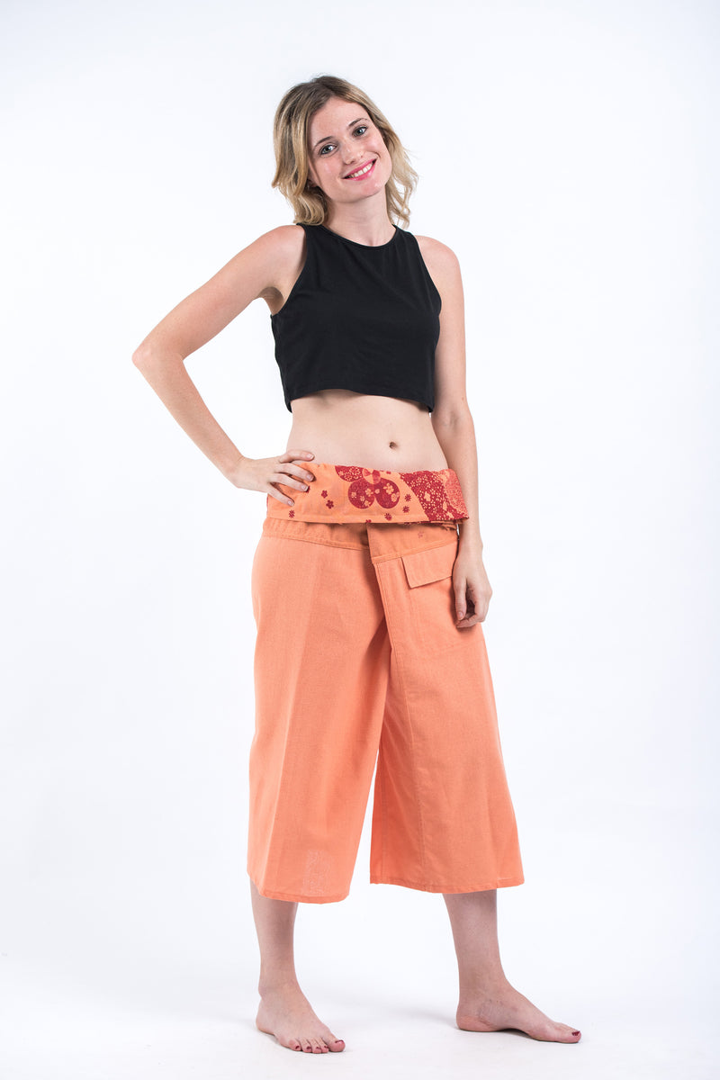 Women's Cropped Fisherman Pants with Pattern Waist Band in Blue