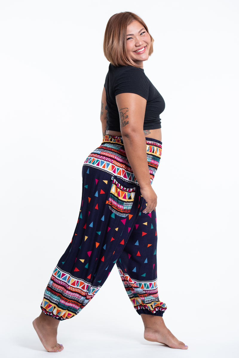 Plus Size Triangles Women's Harem Pants in Navy