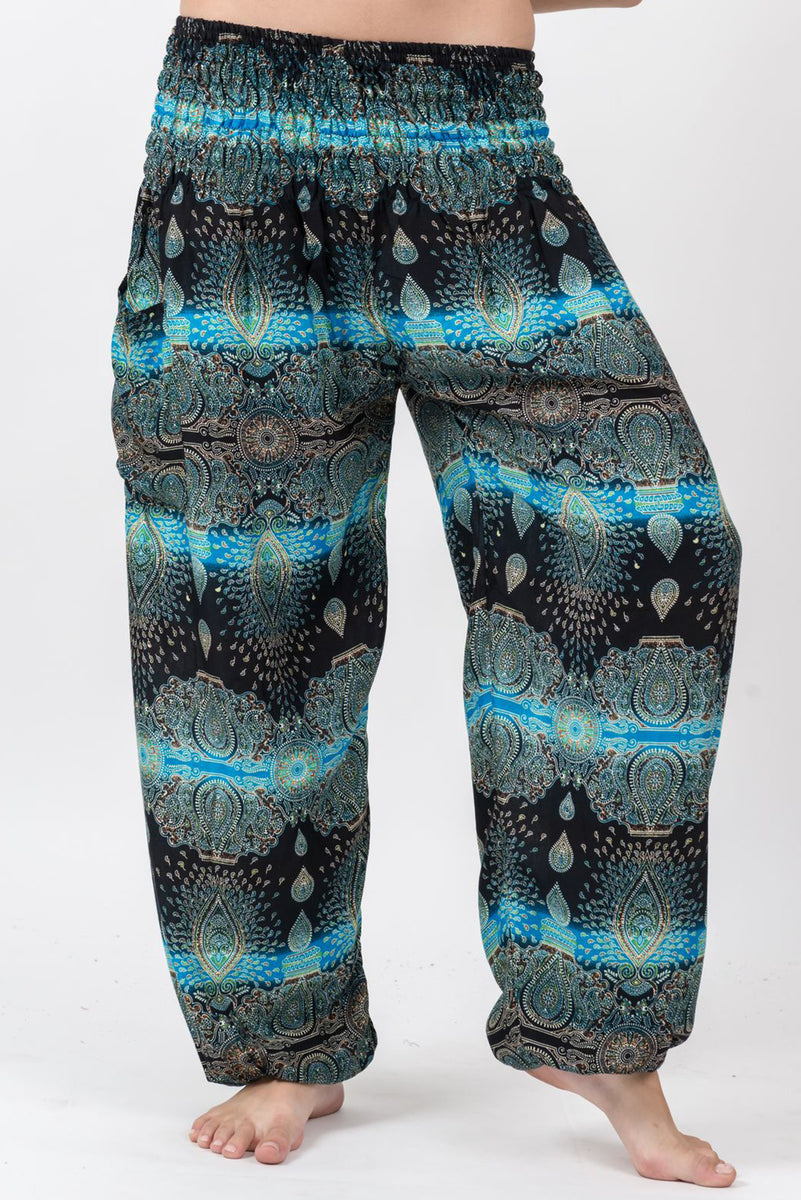 Harem Pants - Large Paisley Print - Turquoise