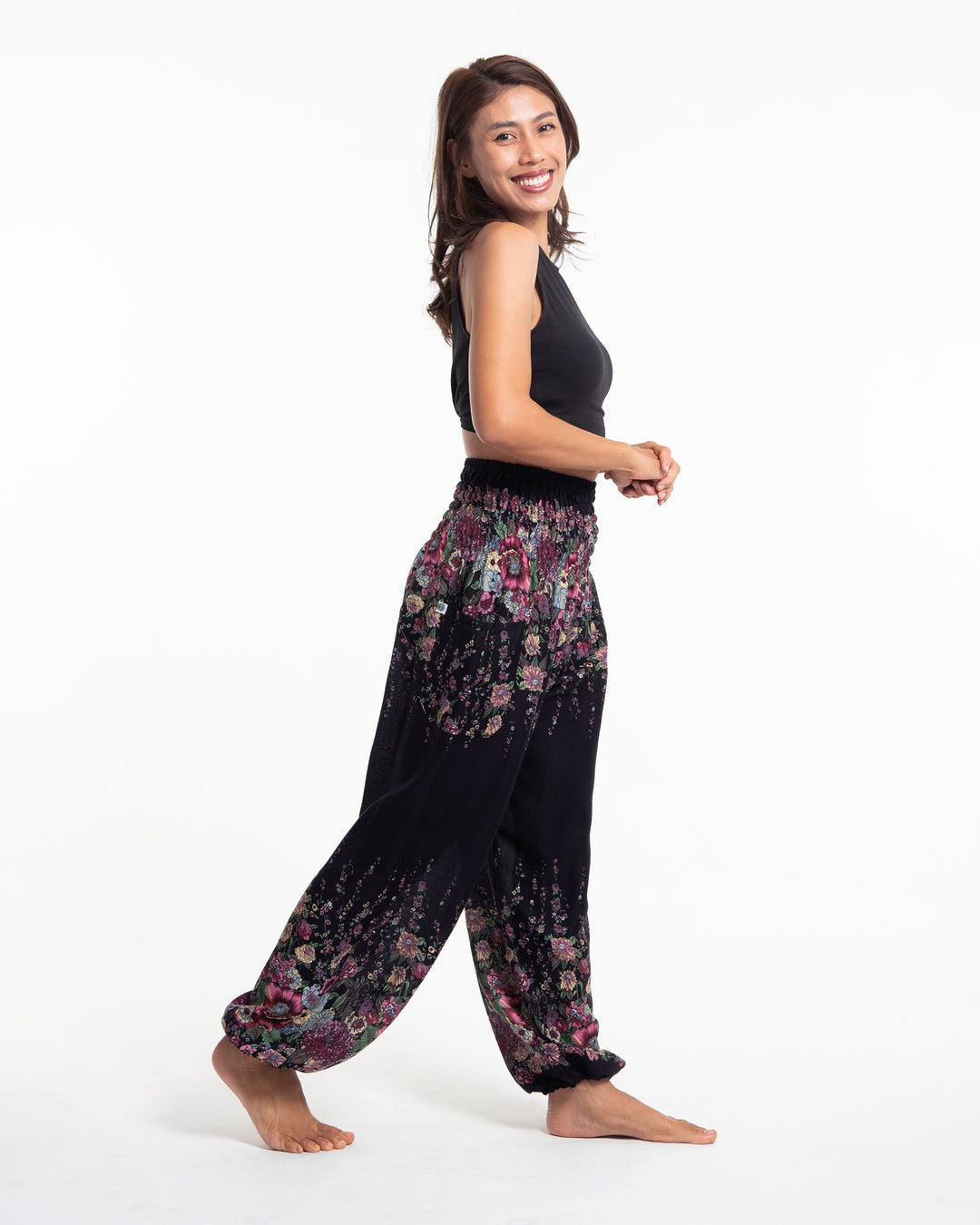 Floral Womens Harem Pants In Black