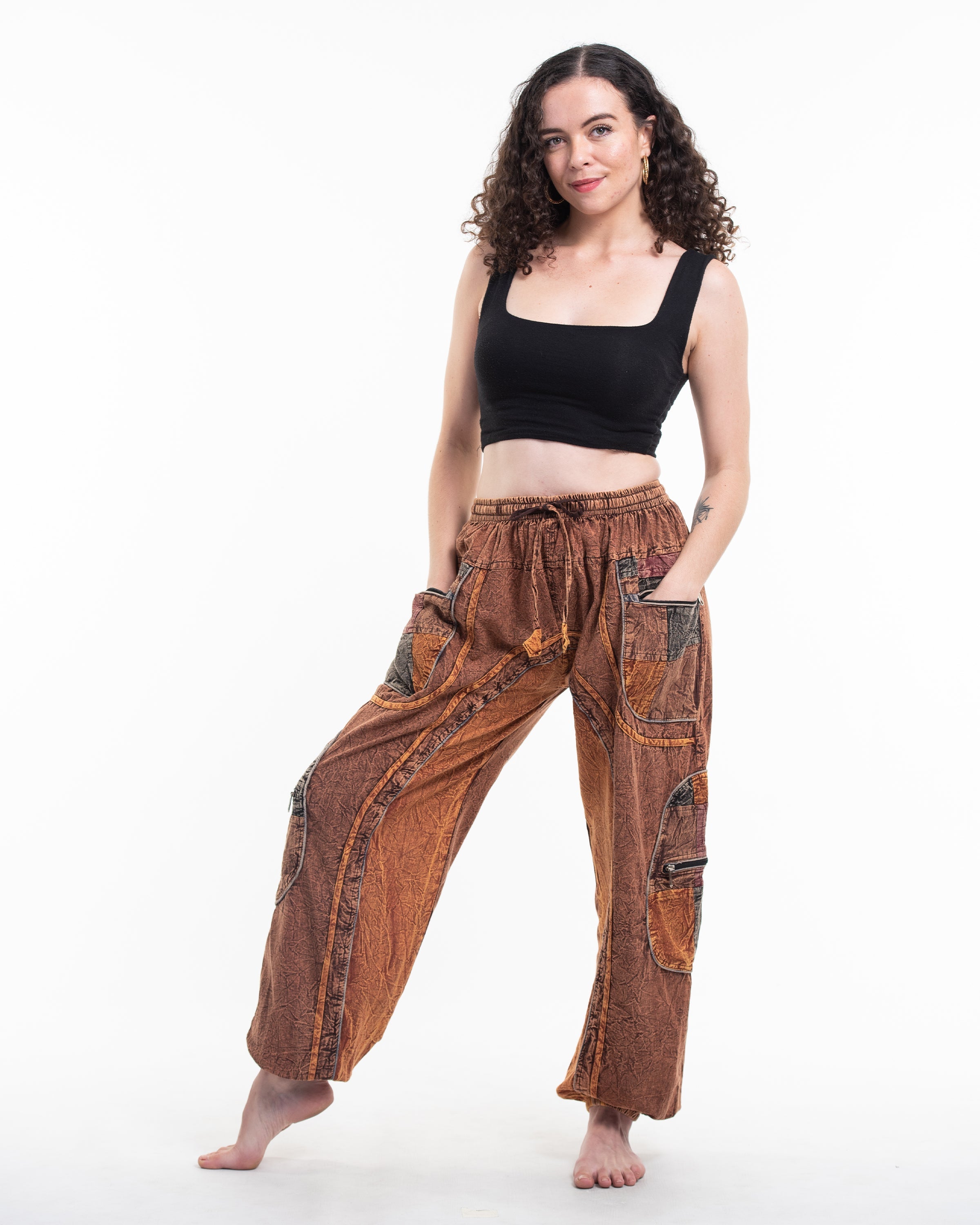 SRLIWHITE Women Indian Yoga Pants Thai Harem Pants Bohemian Loose Boho  Hippie Pants Smocked High Waist Pockets (Color : A, Size : Talla única) :  : Clothing, Shoes & Accessories
