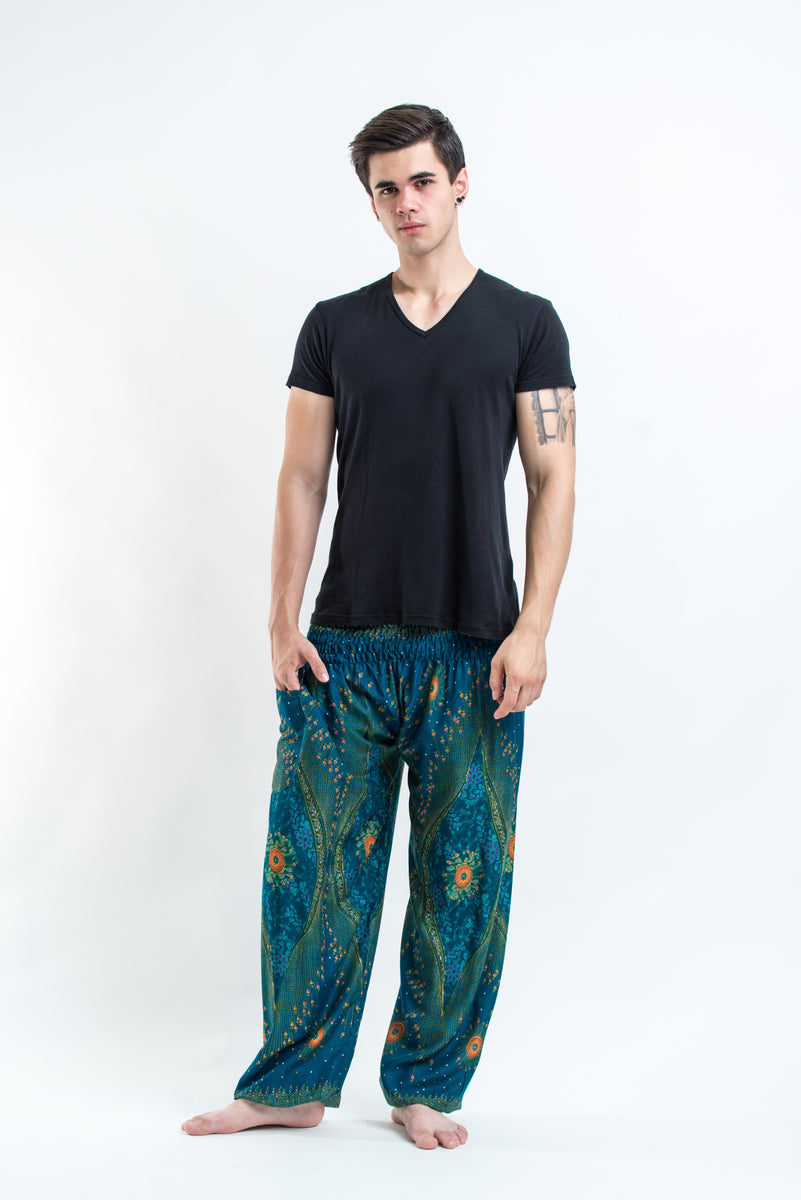 Peacock Eye Men's Harem Pants in Turquoise