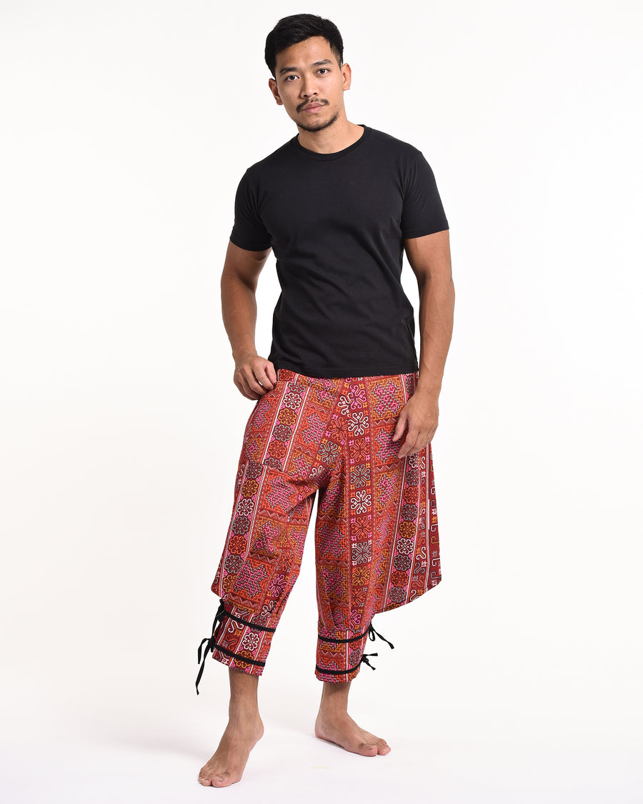 Clovers Thai Hill Tribe Fabric Men's Harem Pants with Ankle Straps in