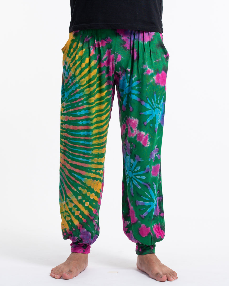 Tie Dye Cotton Men Harem Pants in Green