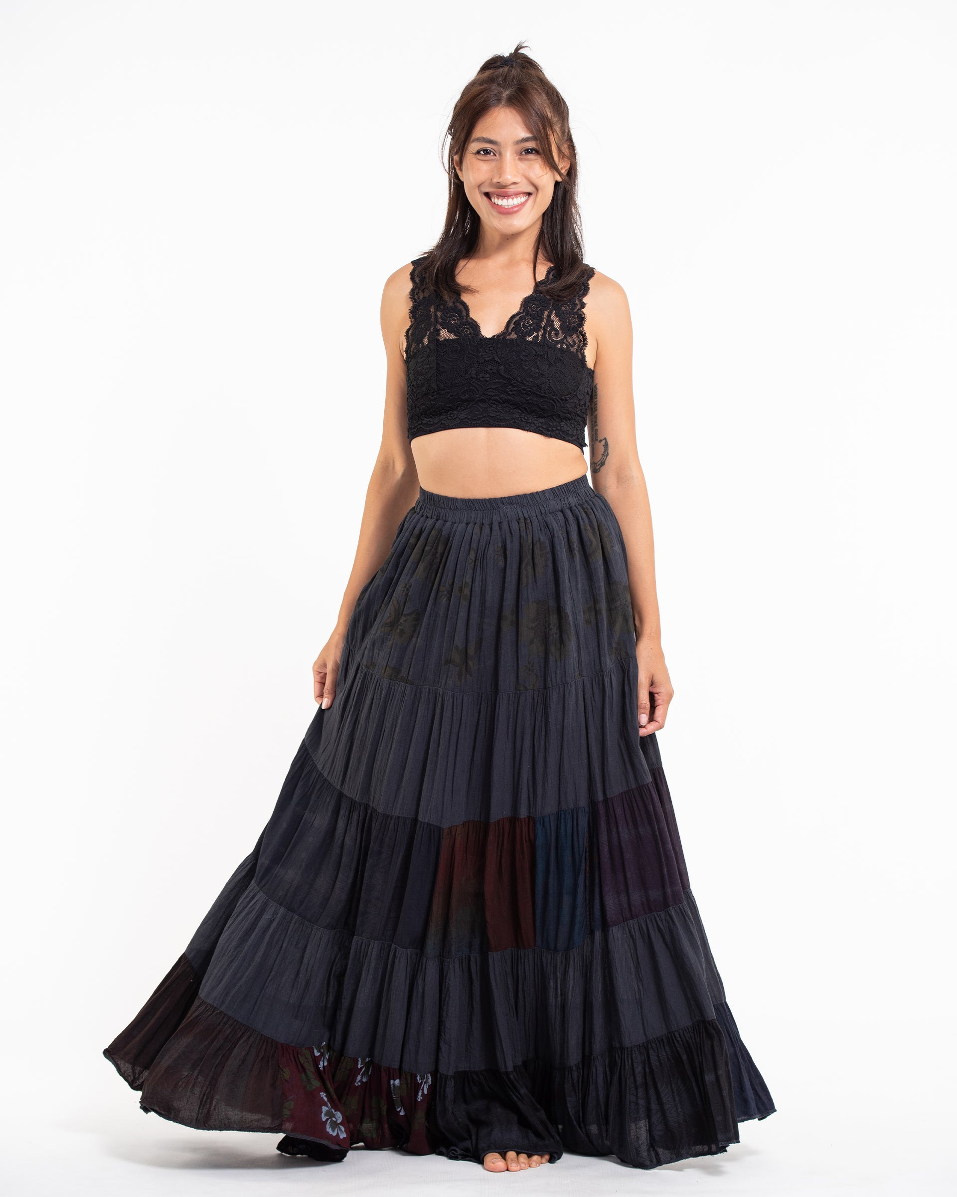 Patchwork Long Skirt in Shadow Black – Harem Pants