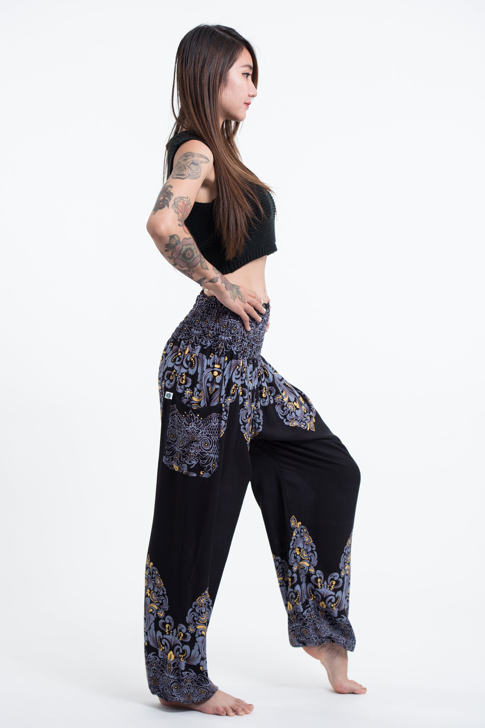 Floral Vines Women's Harem Pants in Black