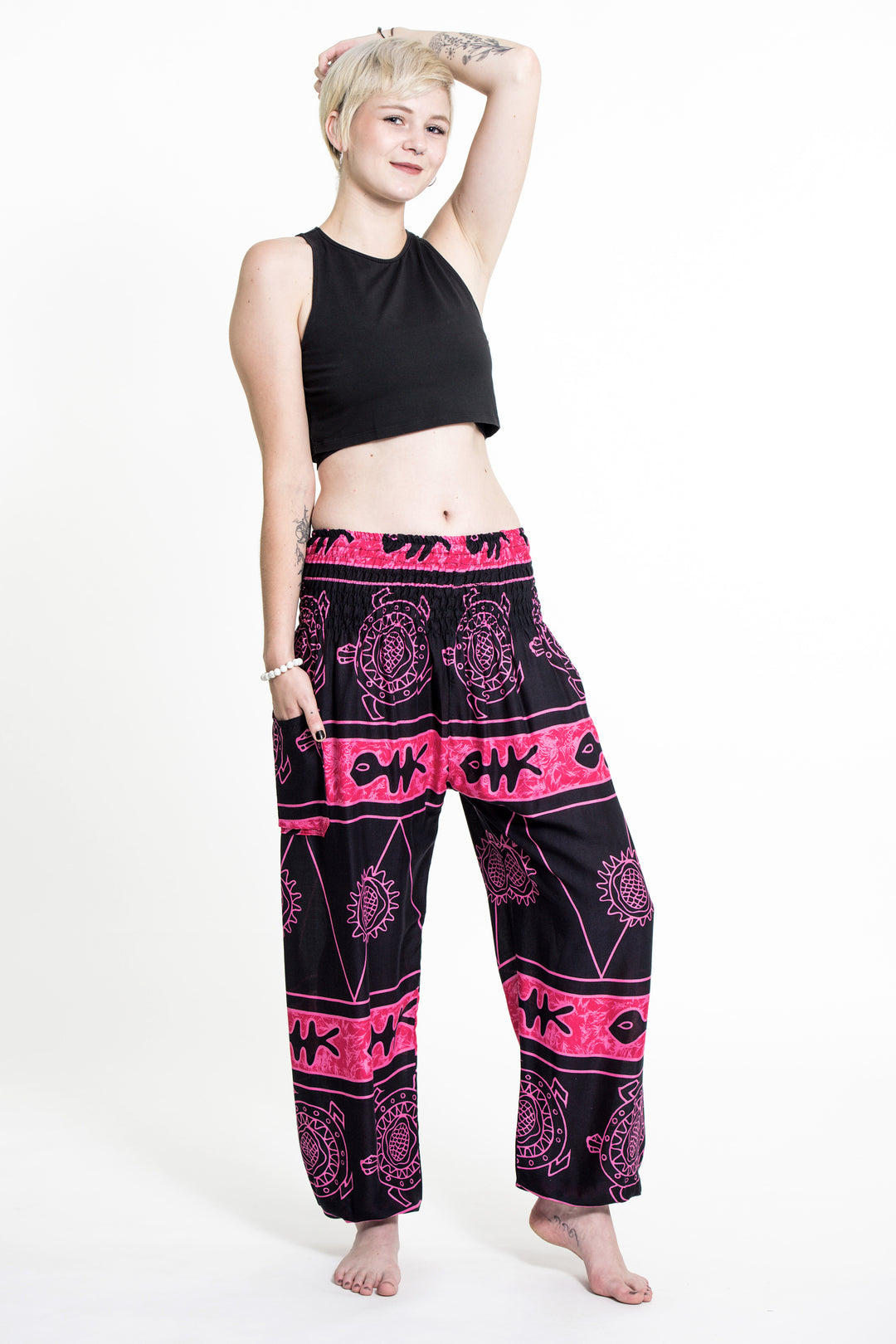 Turtle Print Women's Harem Pants in Pink