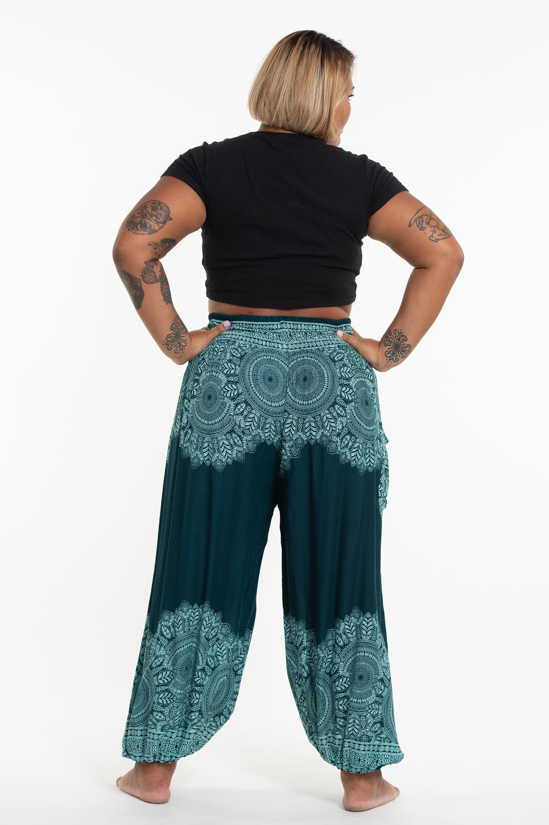 Plus Size Floral Mandalas Women S Harem Pants In Teal