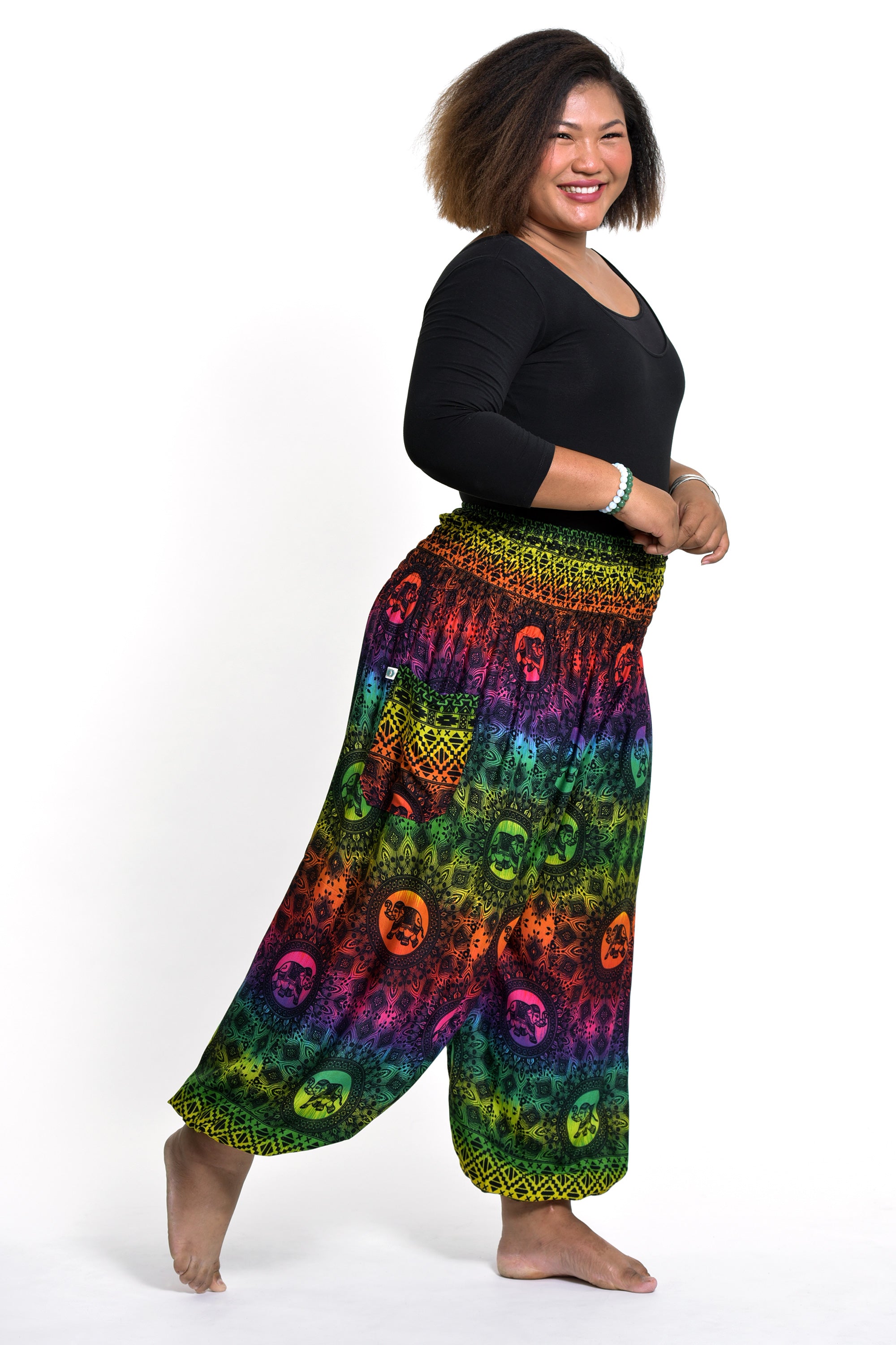 Plus Size Rainbow Elephant Women S Elephant Pants In Green Harem Pants   F GPHP39 Green 30 