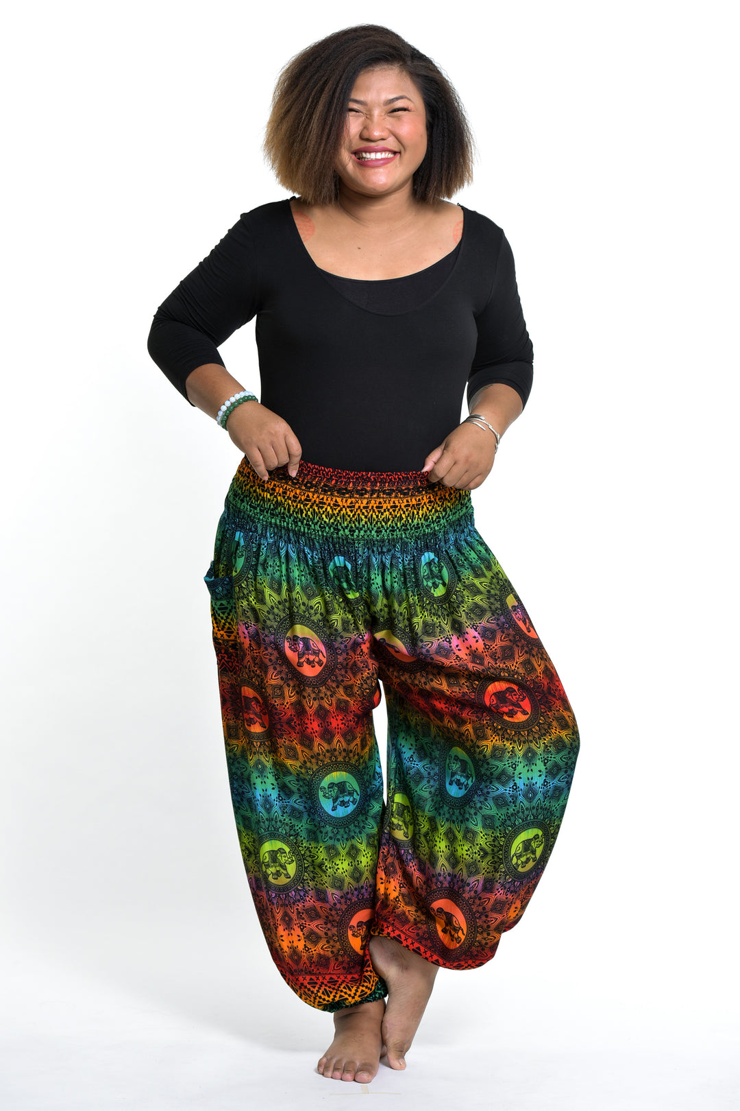 Plus Size Rainbow Elephant Women's Elephant Pants in Orange – Harem Pants