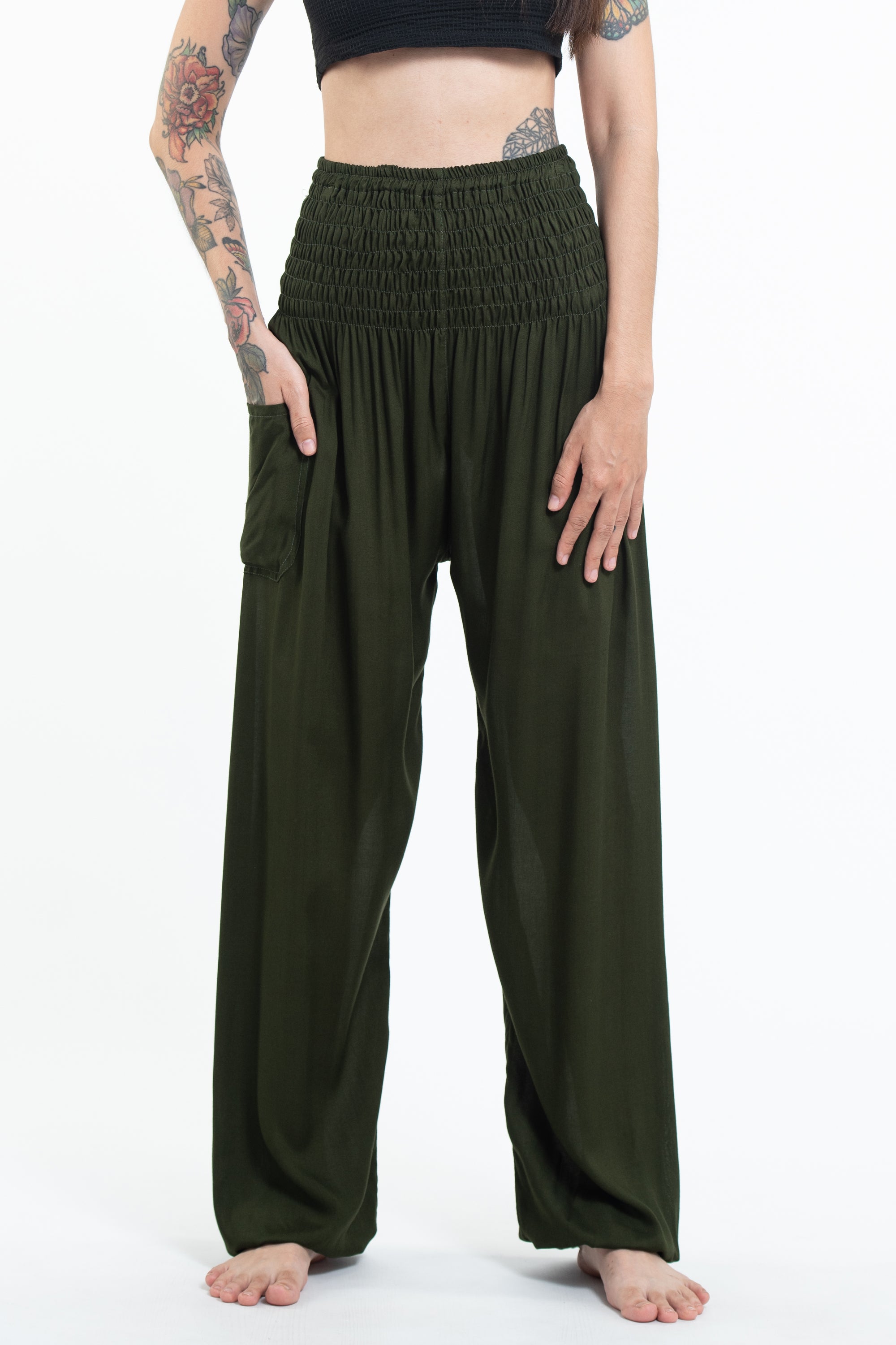 Solid Color Women's Harem Pants in Dark Green