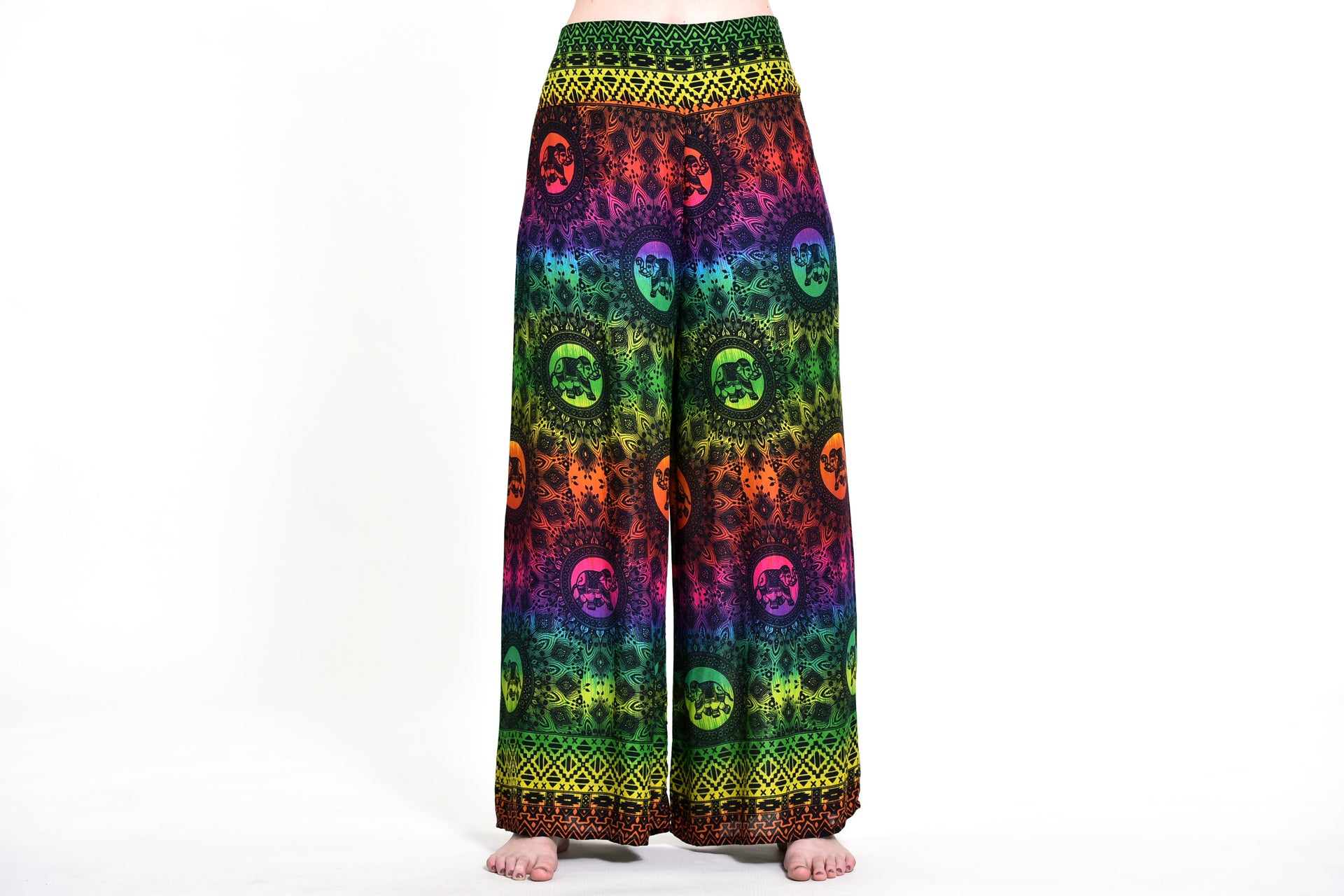 Rainbow Elephant Palazzo Style Elephant Pants in Green – Harem Pants