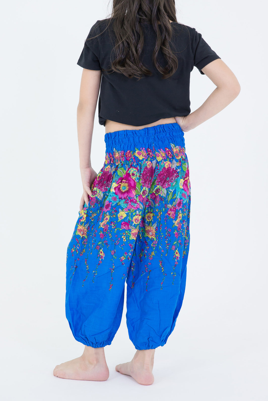 Floral Kids Harem Pants In Ocean Blue