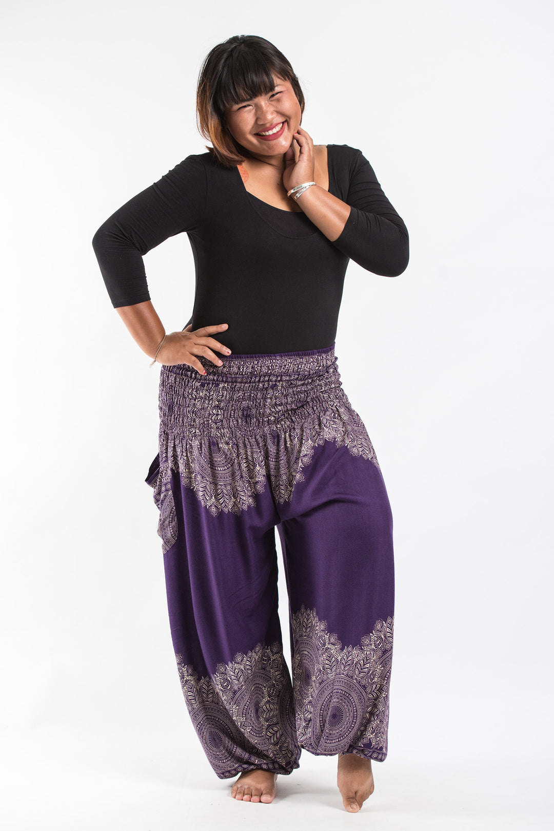 Plus Size Floral Mandalas Women S Harem Pants In Purple