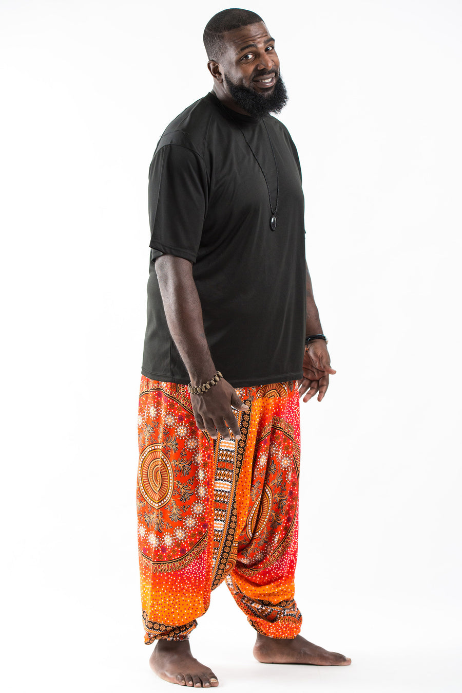 Plus Size Tribal Chakras Drop Crotch Mens Harem Pants In Orange 0697