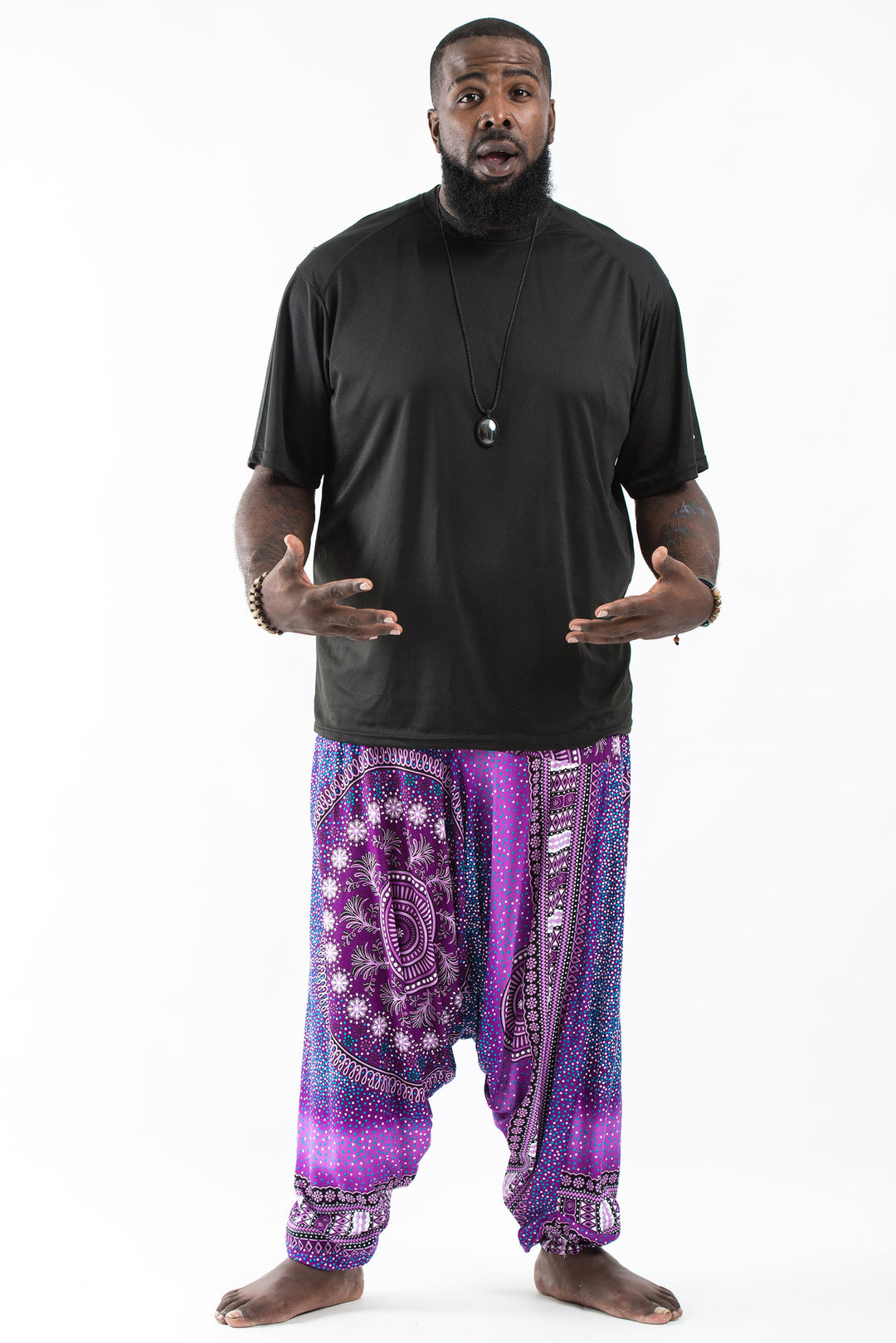 Plus Size Tribal Chakras Drop Crotch Men's Harem Pants in Purple