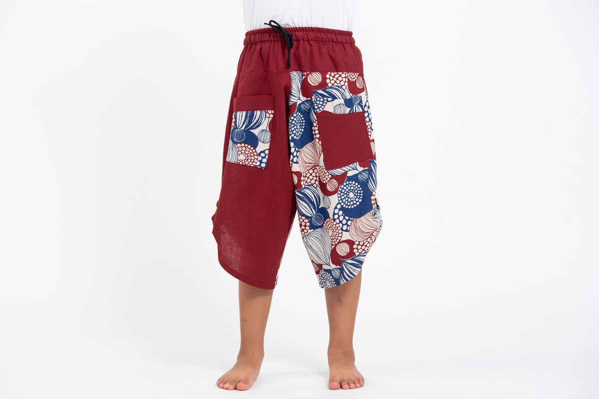 Two Tone Leaves Prints Kids Three Quarter Pants in Red – Harem Pants