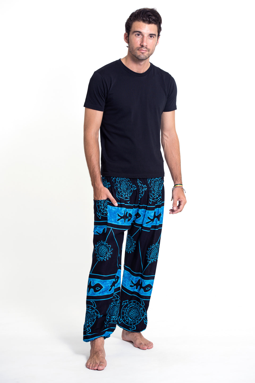 Turtle Print Men's Harem Pants in Blue