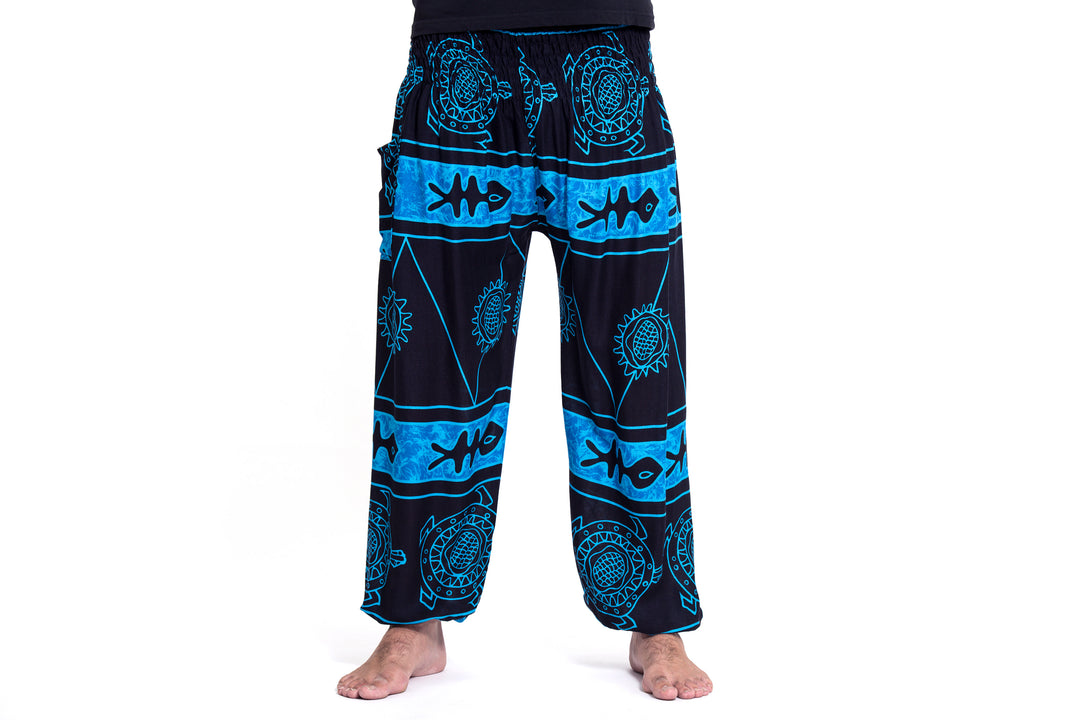 Turtle Print Men's Harem Pants in Blue