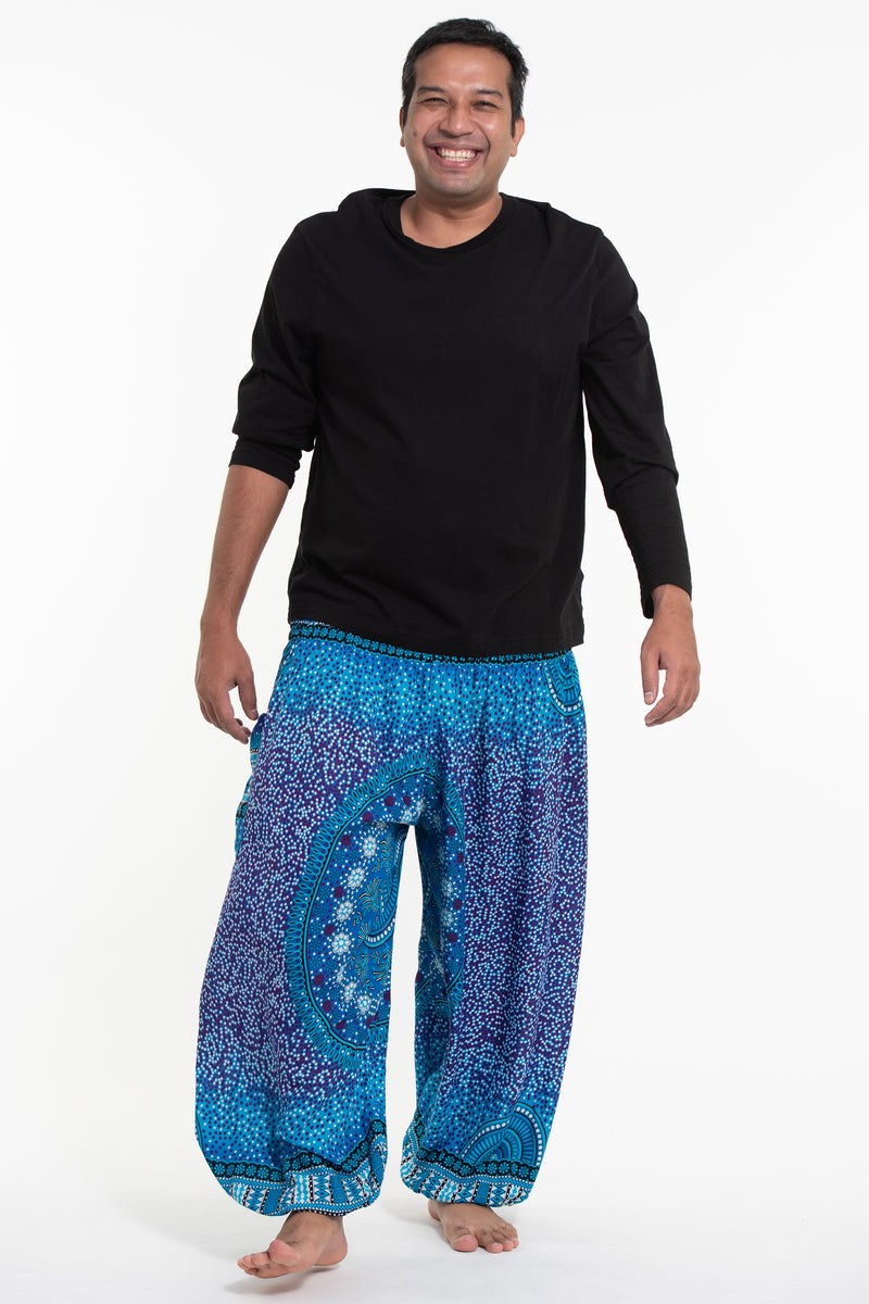 Plus Size Tribal Chakras Men's Harem Pants in Blue