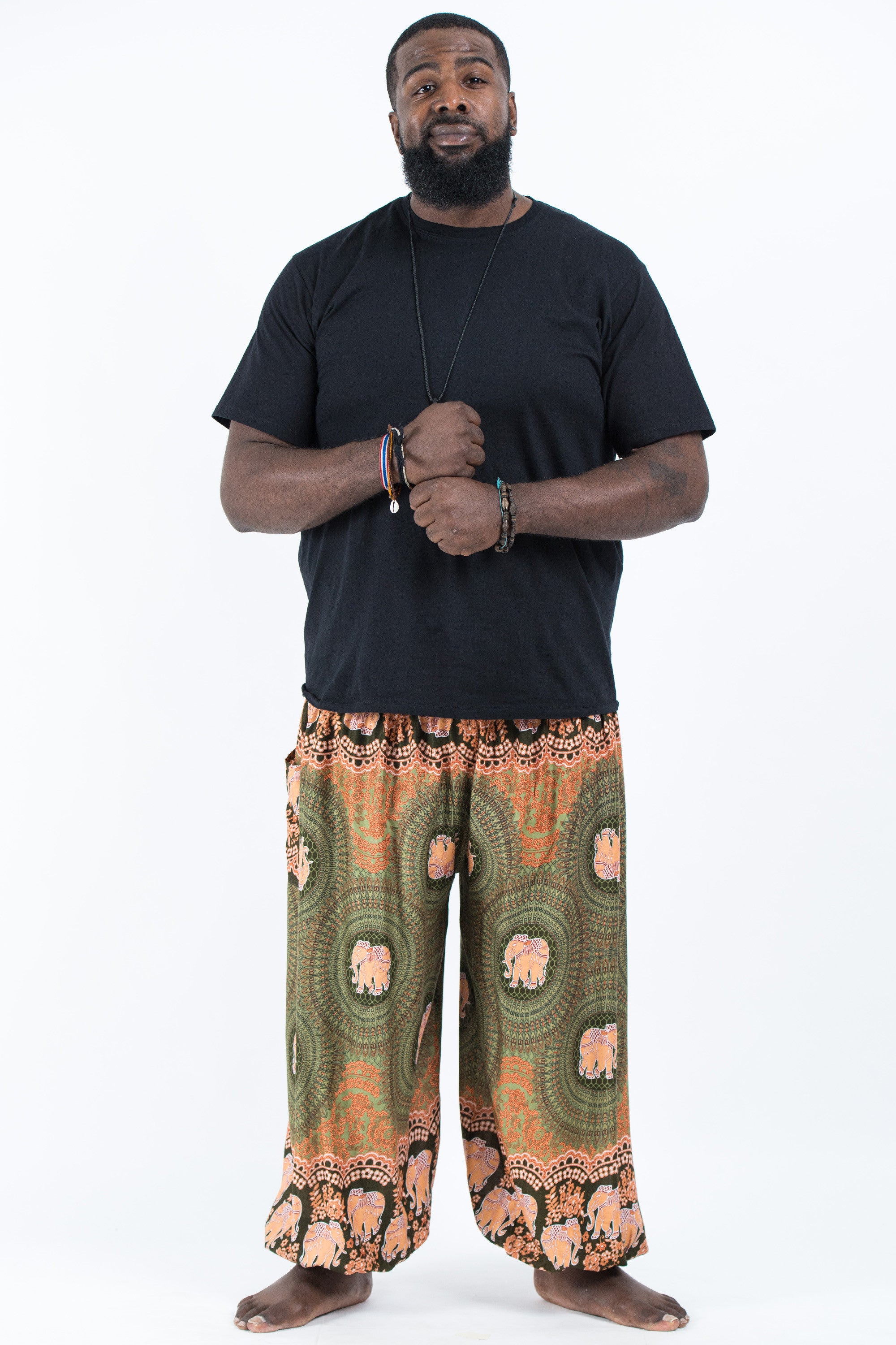 Plus Size Mandala Elephant Men's Elephant Pants in Olive – Harem Pants