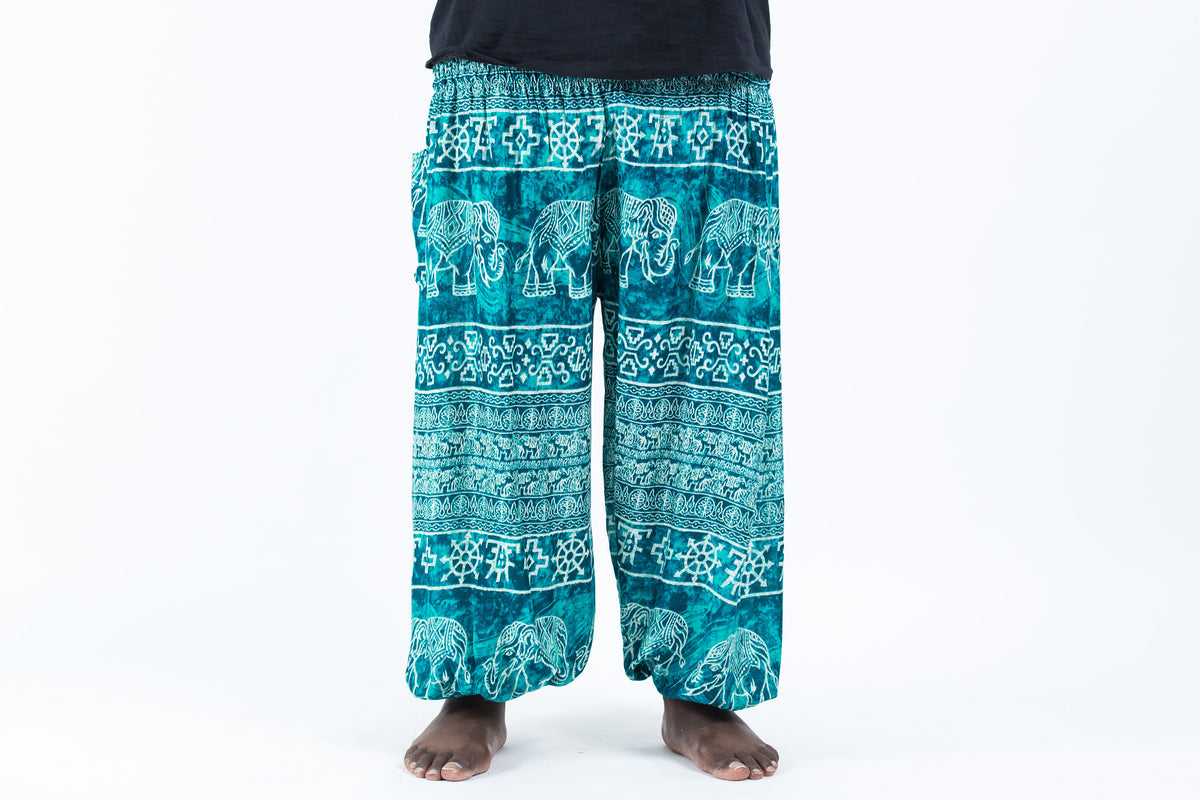 Plus Size Marble Elephant Men's Elephant Pants in Turquoise – Harem Pants