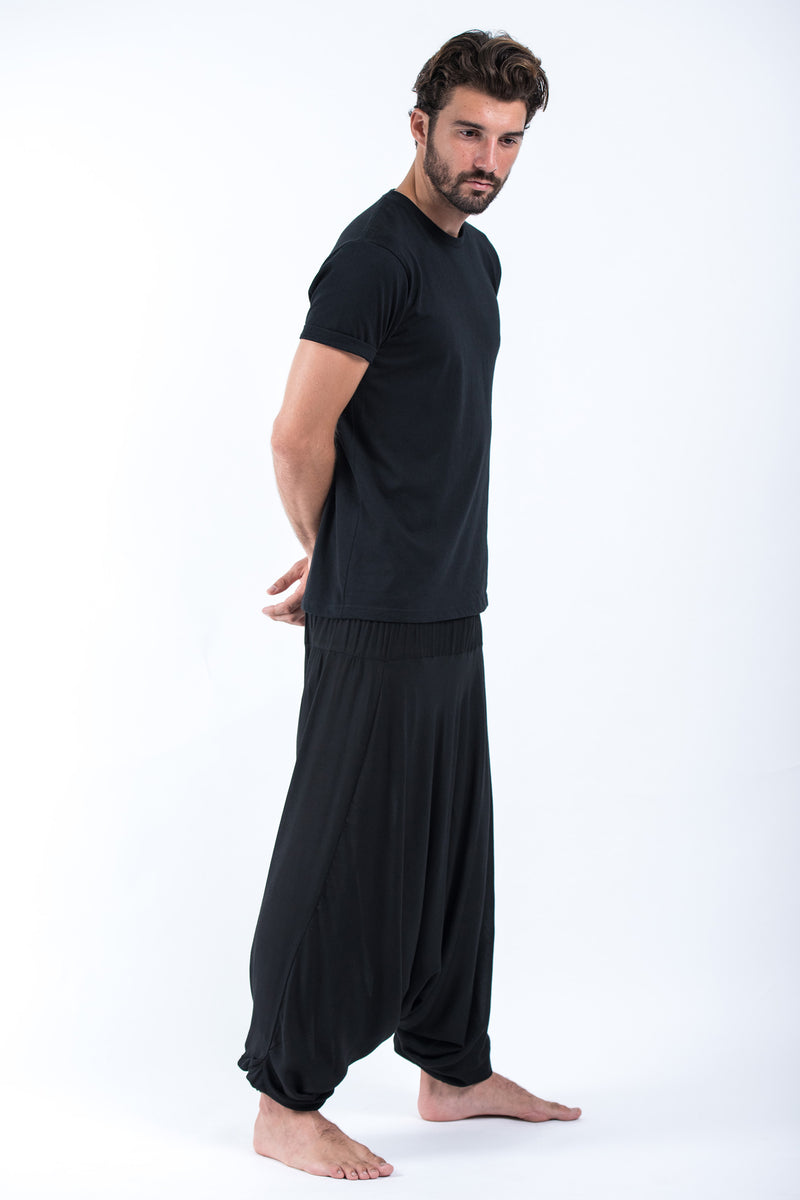 Solid Color Drop Crotch Men's Harem Pants in Black