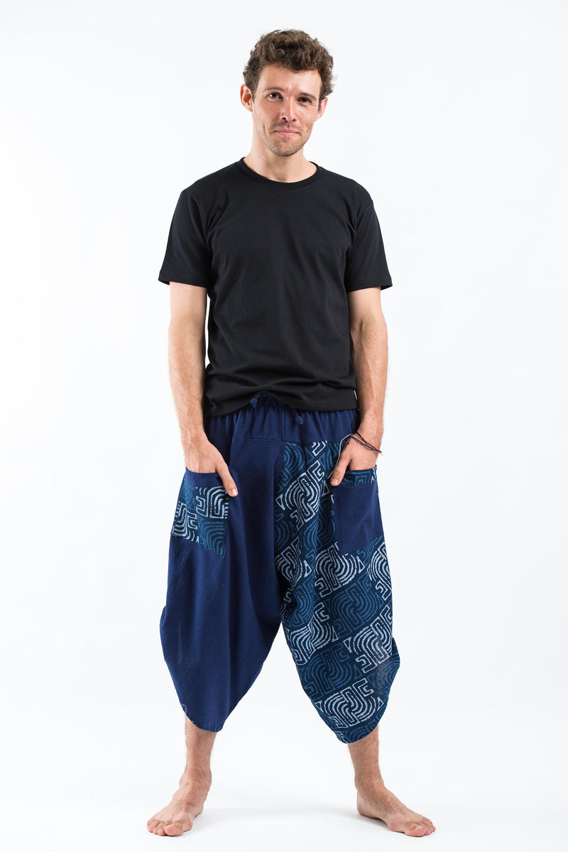Two Tone Maze Prints Men's Three Quarter Pants in Blue – Harem Pants