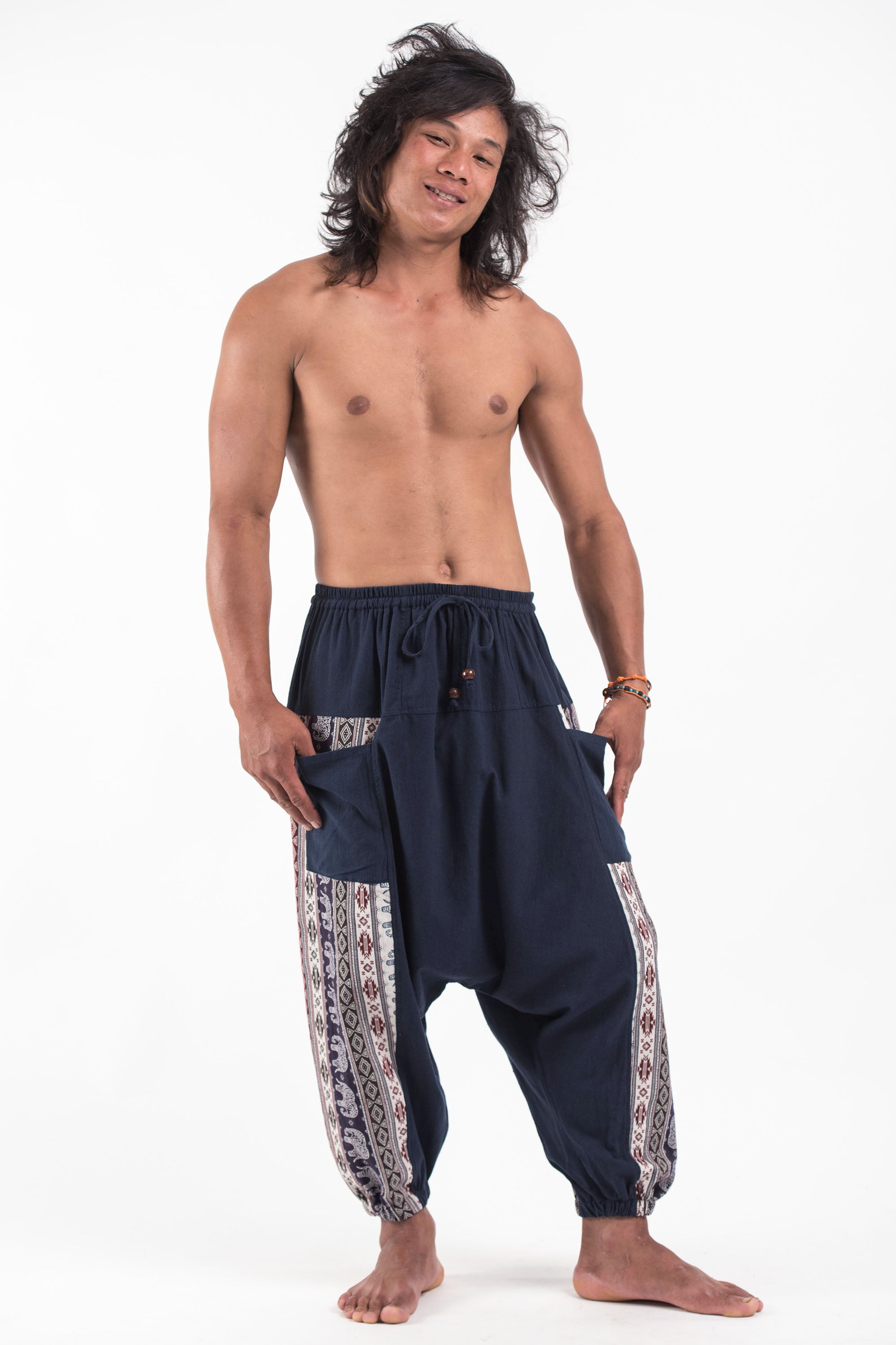 Elephant Aztec Cotton Men's Harem Pants in Purple. Free Shipping for all  orders over $60.