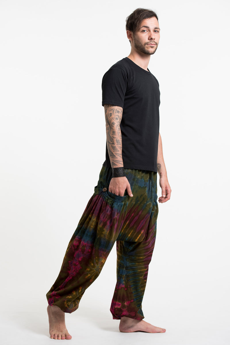 Tie Dye Cotton Men Harem Pants in Olive Blue