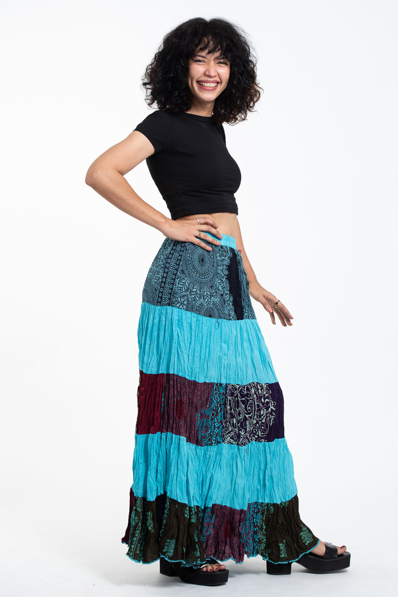 Patchwork Long Skirt in Blue – Harem Pants