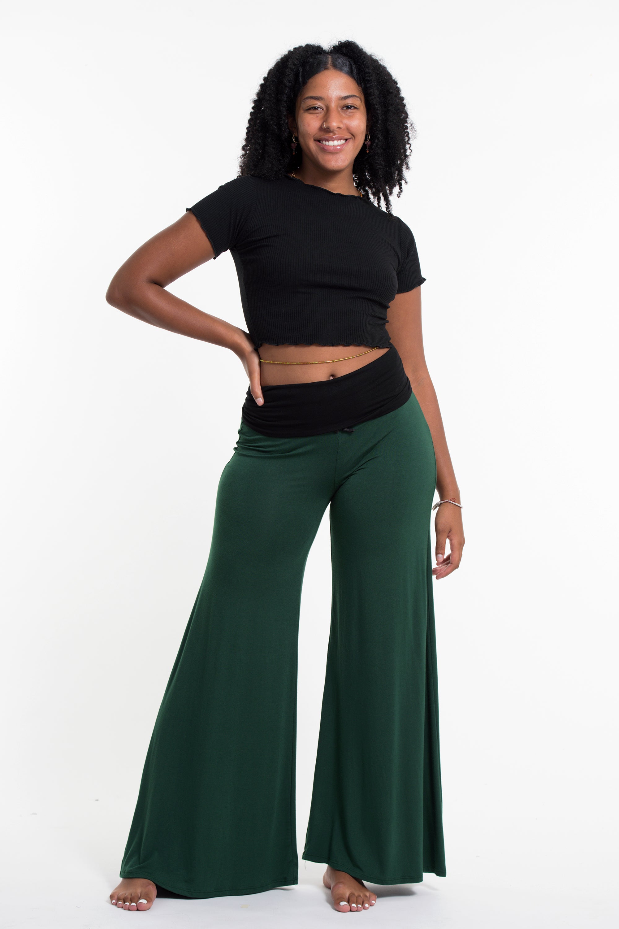 Wide Leg Palazzo Harem Pants Cotton Spandex in Solid Black