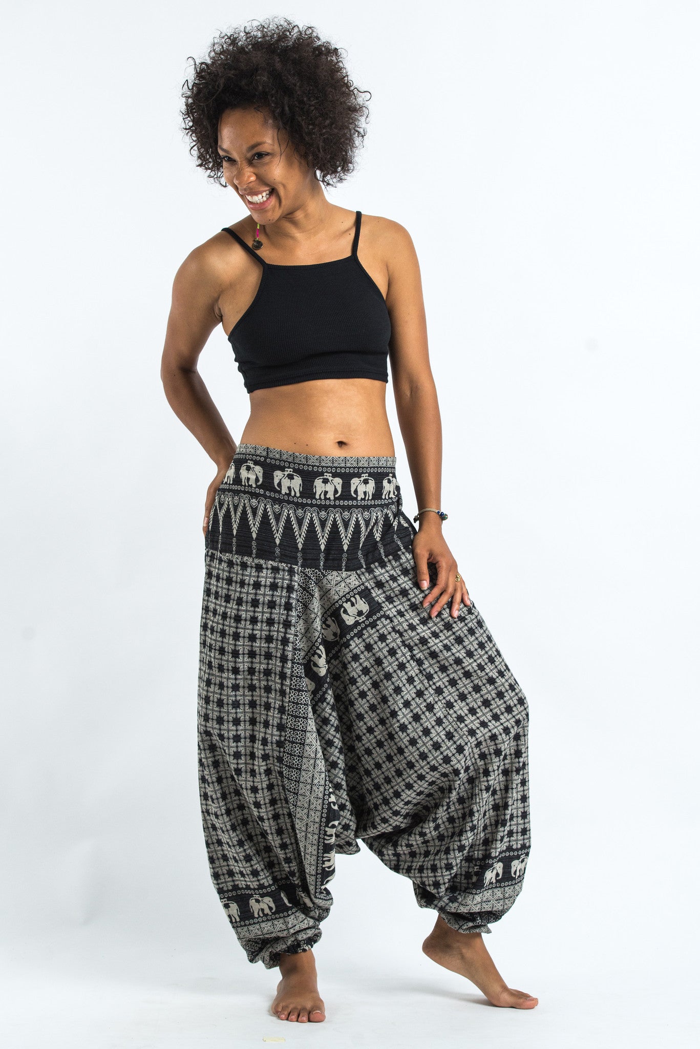 Women's Black Elephant Hippie Harem High Waisted Zumba Pants | 100% Ra -  The Hippie House