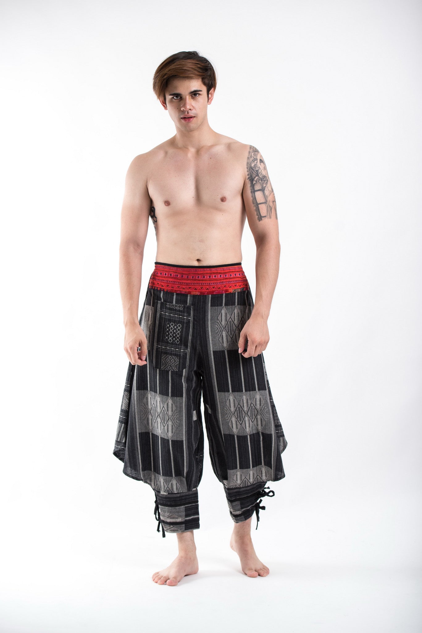 Paisley Thai Hill Tribe Fabric Men's Harem Pants with Ankle Straps