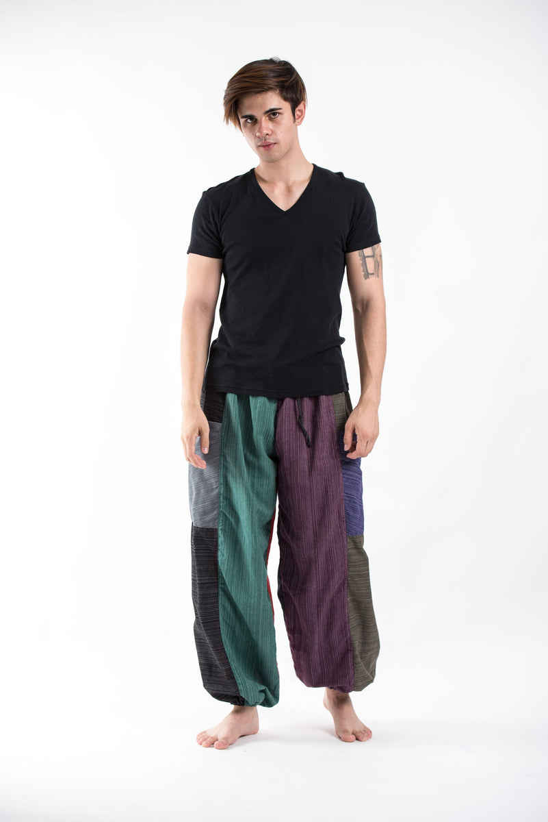 Men's Drawstring Patchwork Pinstripes Cotton Pants – Harem Pants