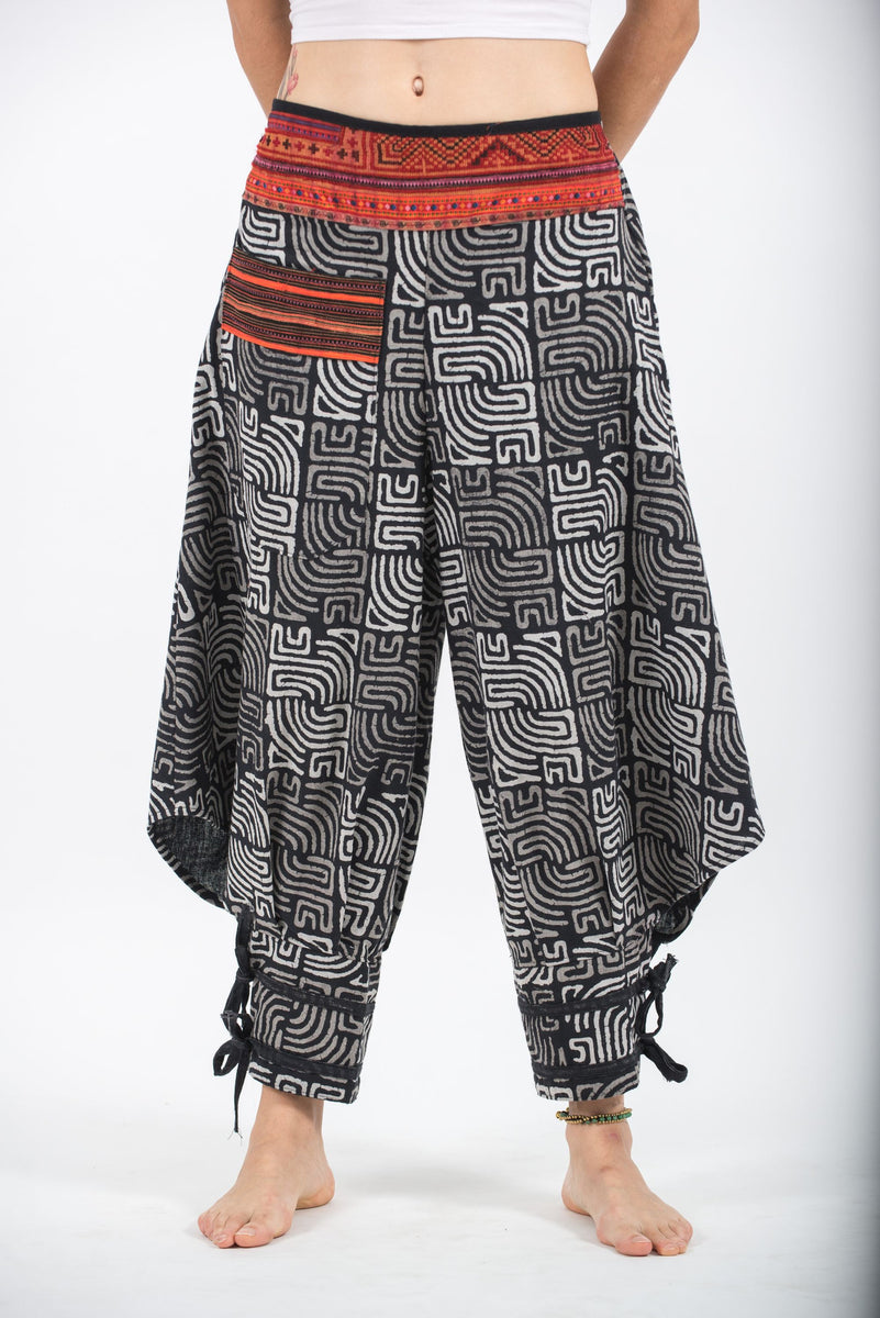 Maze Prints Thai Hill Tribe Fabric Women's Harem Pants with Ankle Stra