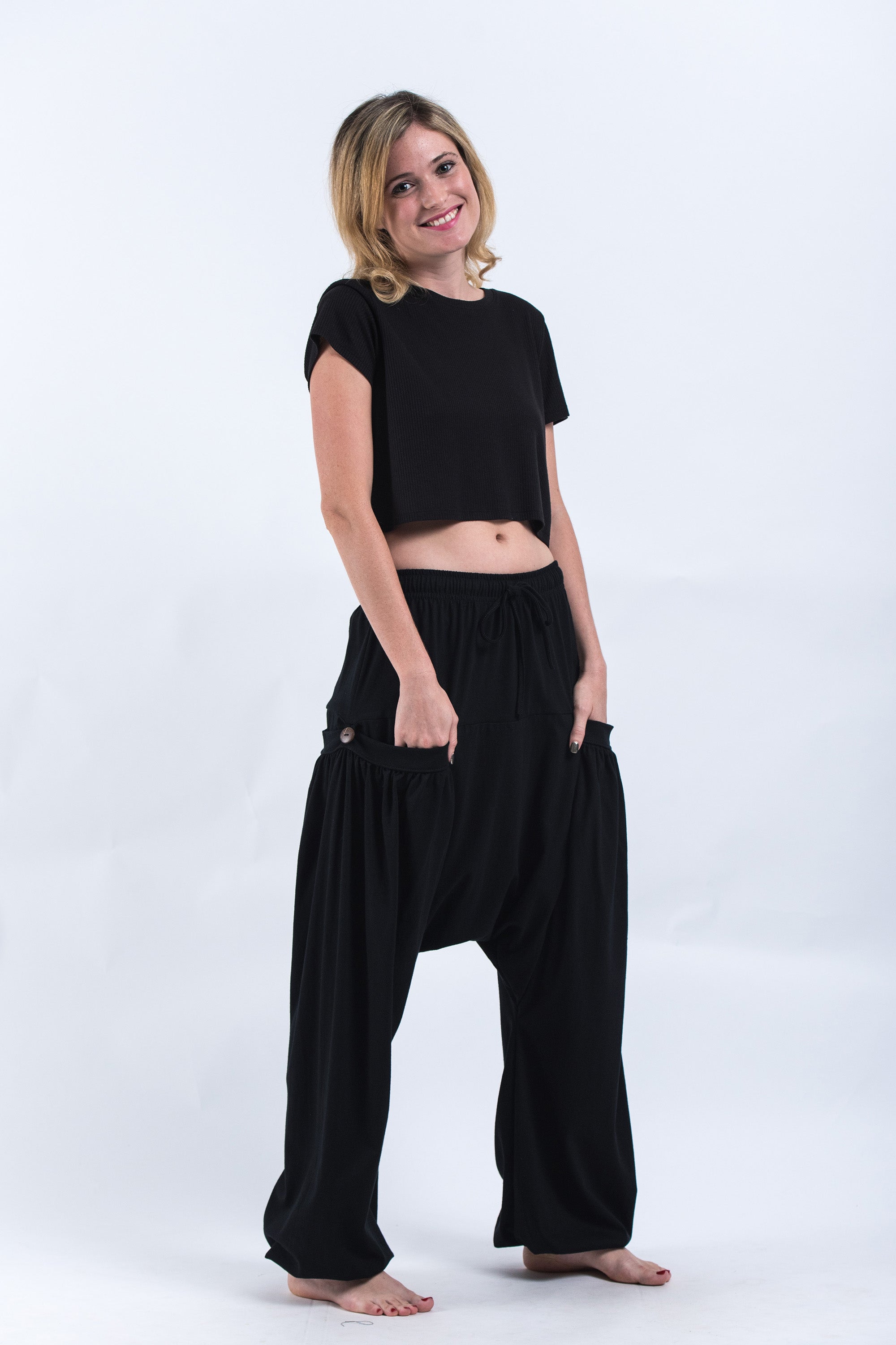 Solid Color Women's Tall Harem Pants in Black