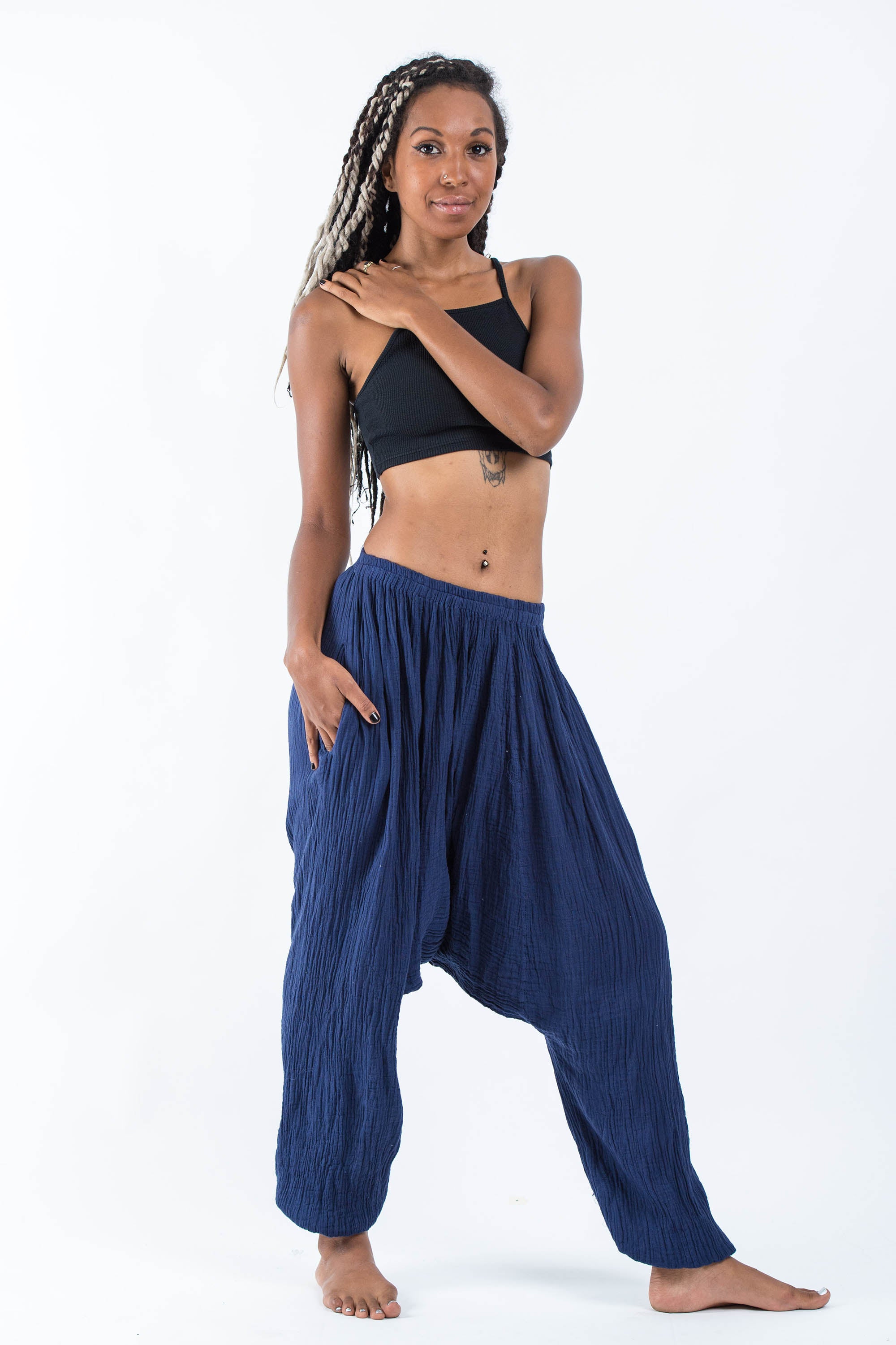 Crinkled Cotton Harem Pants