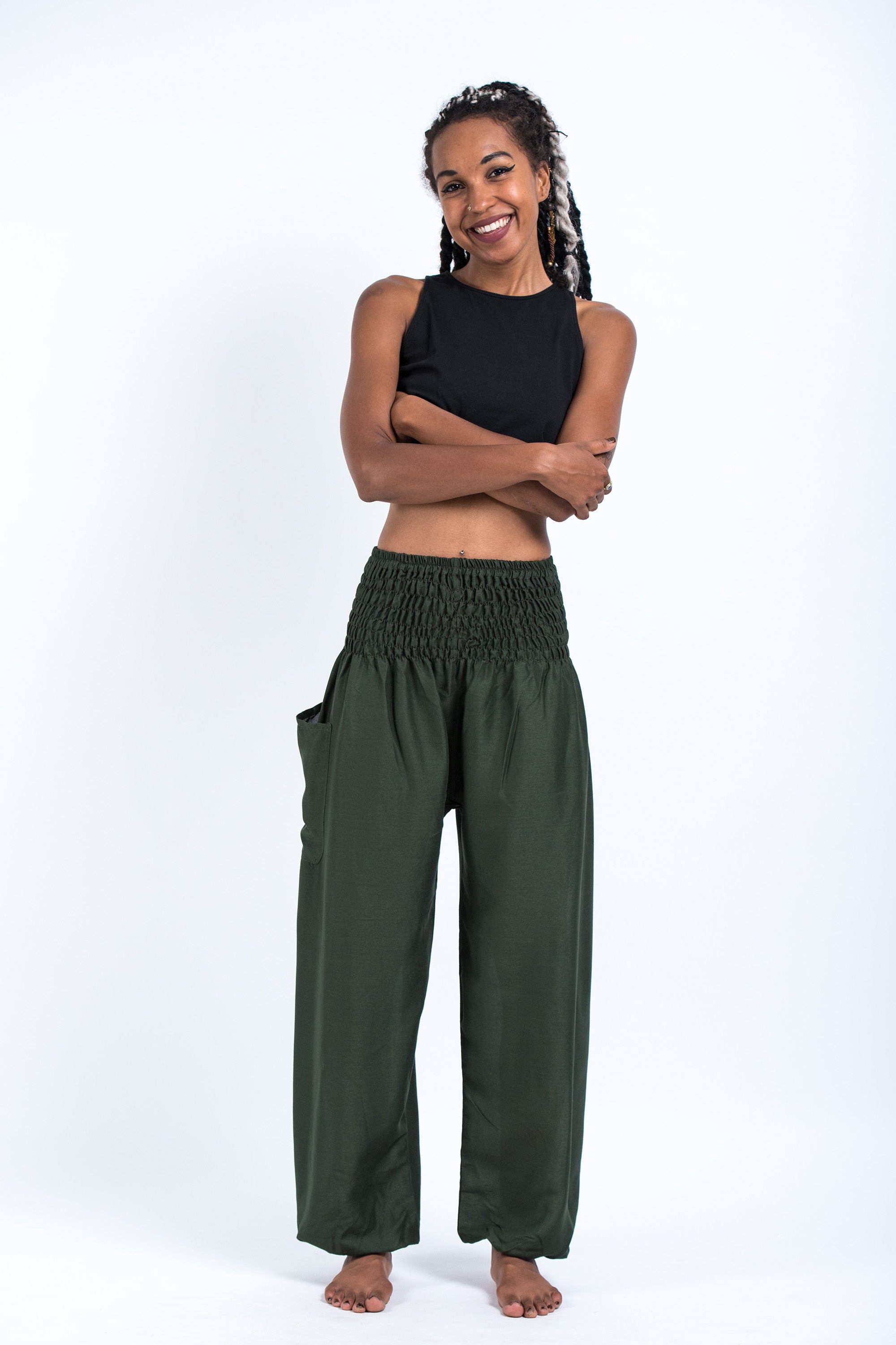Women's Thai Harem Palazzo Pants in Solid Green