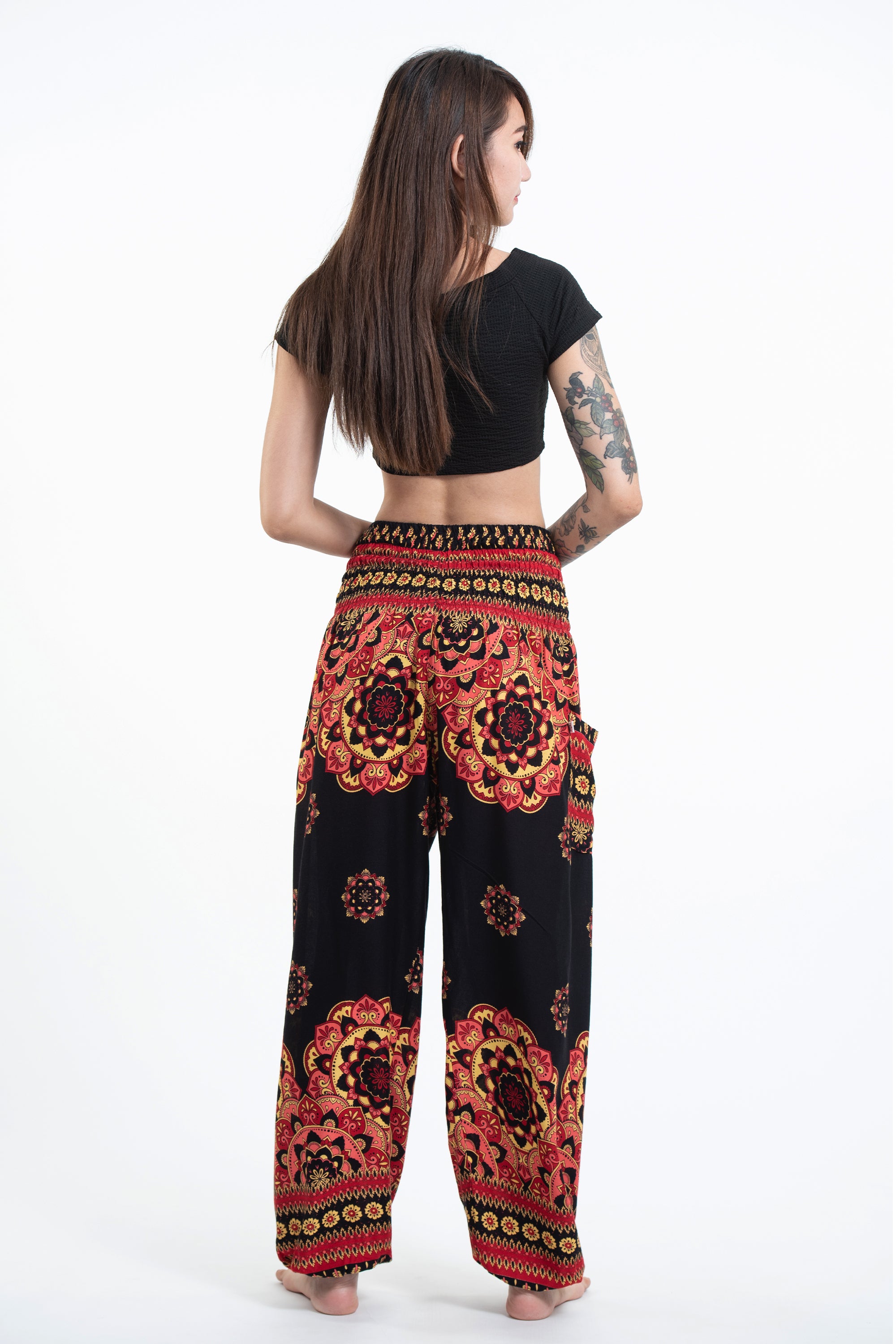 Lotus Mandalas Women's Harem Pants in Black