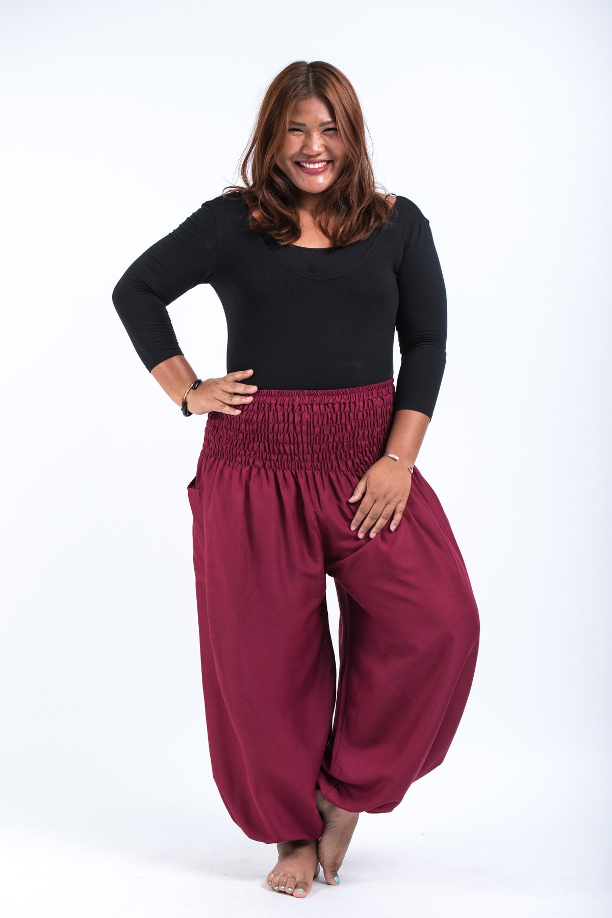 Plus Size Solid Color Women's Harem Pants in Red